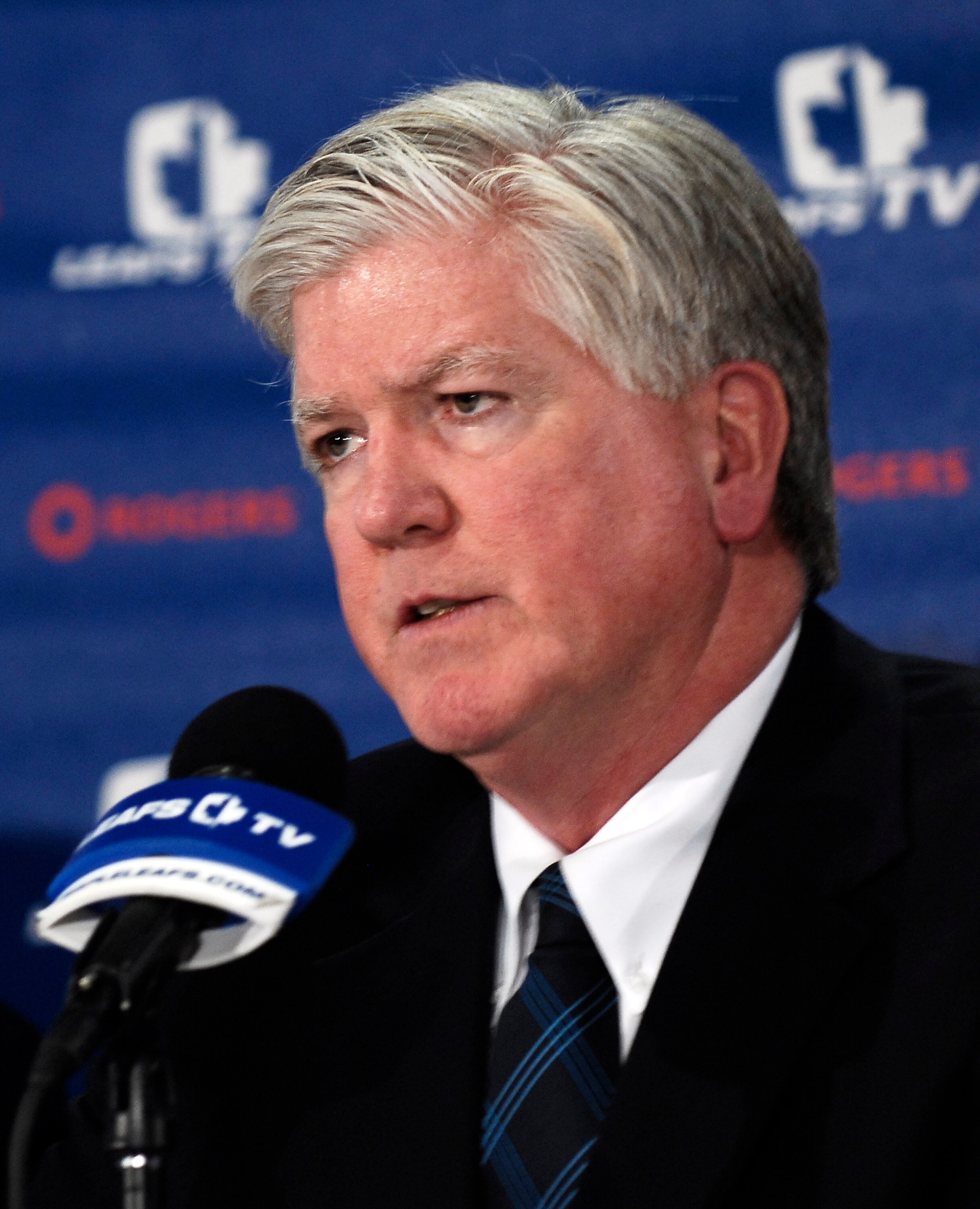 TORONTO - NOVEMBER 29:   Brian Burke speaks to the media after being named President and General Manger of the Toronto Maple Leafs November 29, 2008 at the Air Canada Centre in Toronto, Ontario, Canada. (Photo by Brad White/Getty Images)