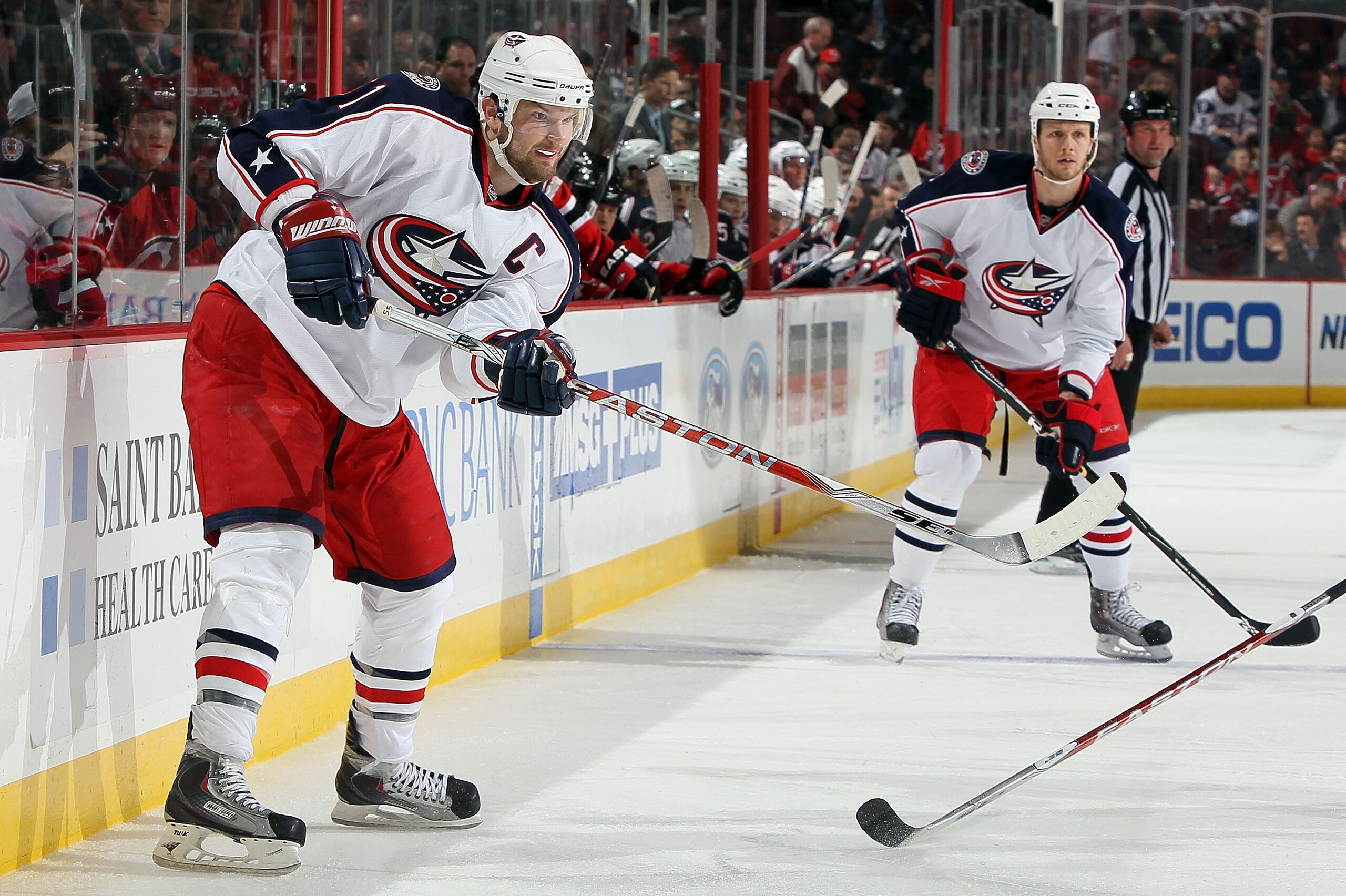 NEWARK, NJ - MARCH 23:  Rick Nash #61 of the Columbus Blue Jackets skates against the New Jersey Devils at the Prudential Center on March 23, 2010 in Newark, New Jersey. The Devils defeated the Blue Jackets 6-3.  (Photo by Jim McIsaac/Getty Images)