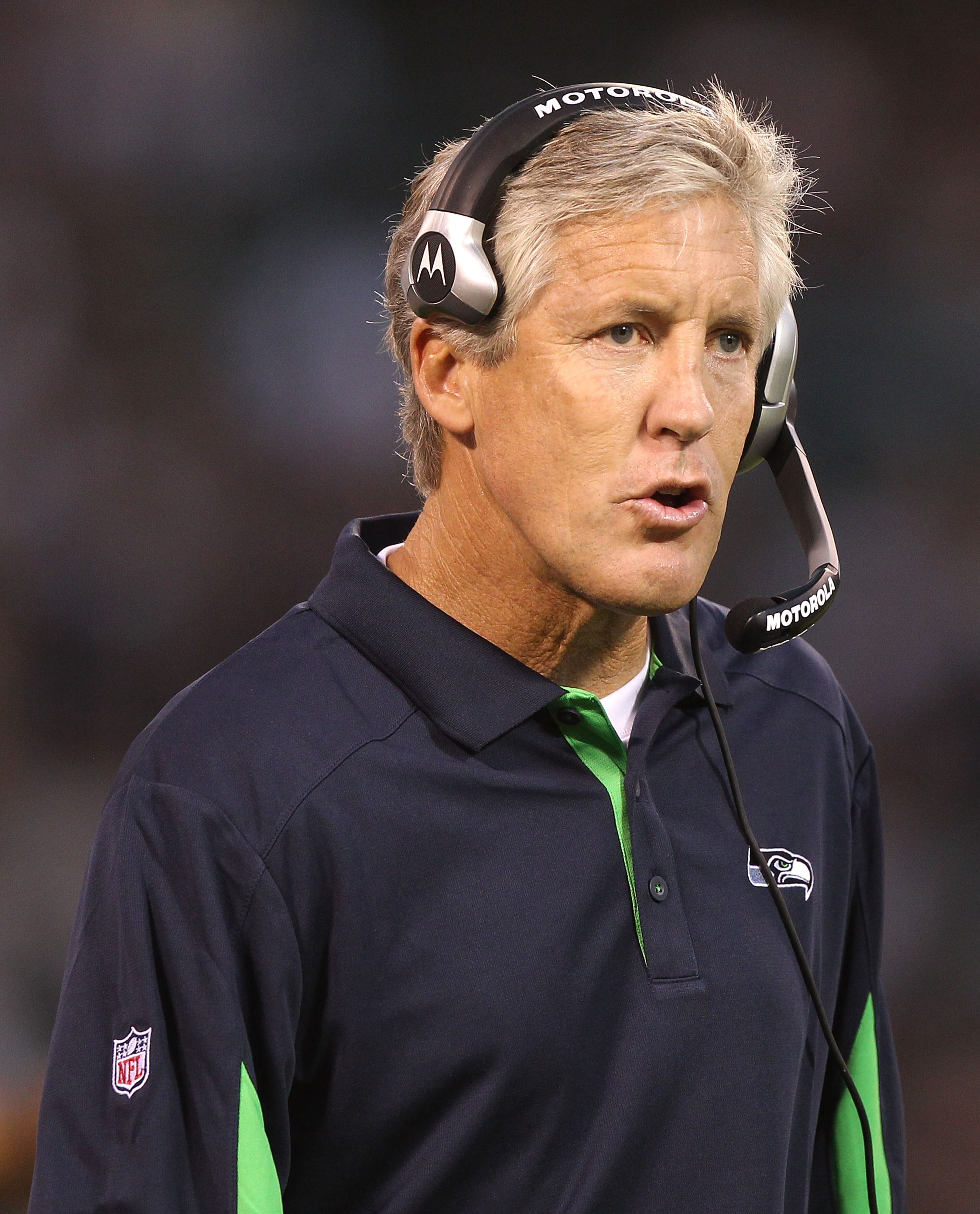 OAKLAND, CA - SEPTEMBER 02: Head coach Pete Carroll of the Seattle Seahawks looks on against the Oakland Raiders during an NFL preseason game at Oakland-Alameda County Coliseum on September 2, 2010 in Oakland, California. (Photo by Jed Jacobsohn/Getty I OAKLAND, CA - SEPTEMBER 02: Head coach Pete Carroll of the Seattle Seahawks looks on against the Oakland Raiders during an NFL preseason game at Oakland-Alameda County Coliseum on September 2, 2010 in Oakland, California. (Photo by Jed Jacobsohn/Getty I