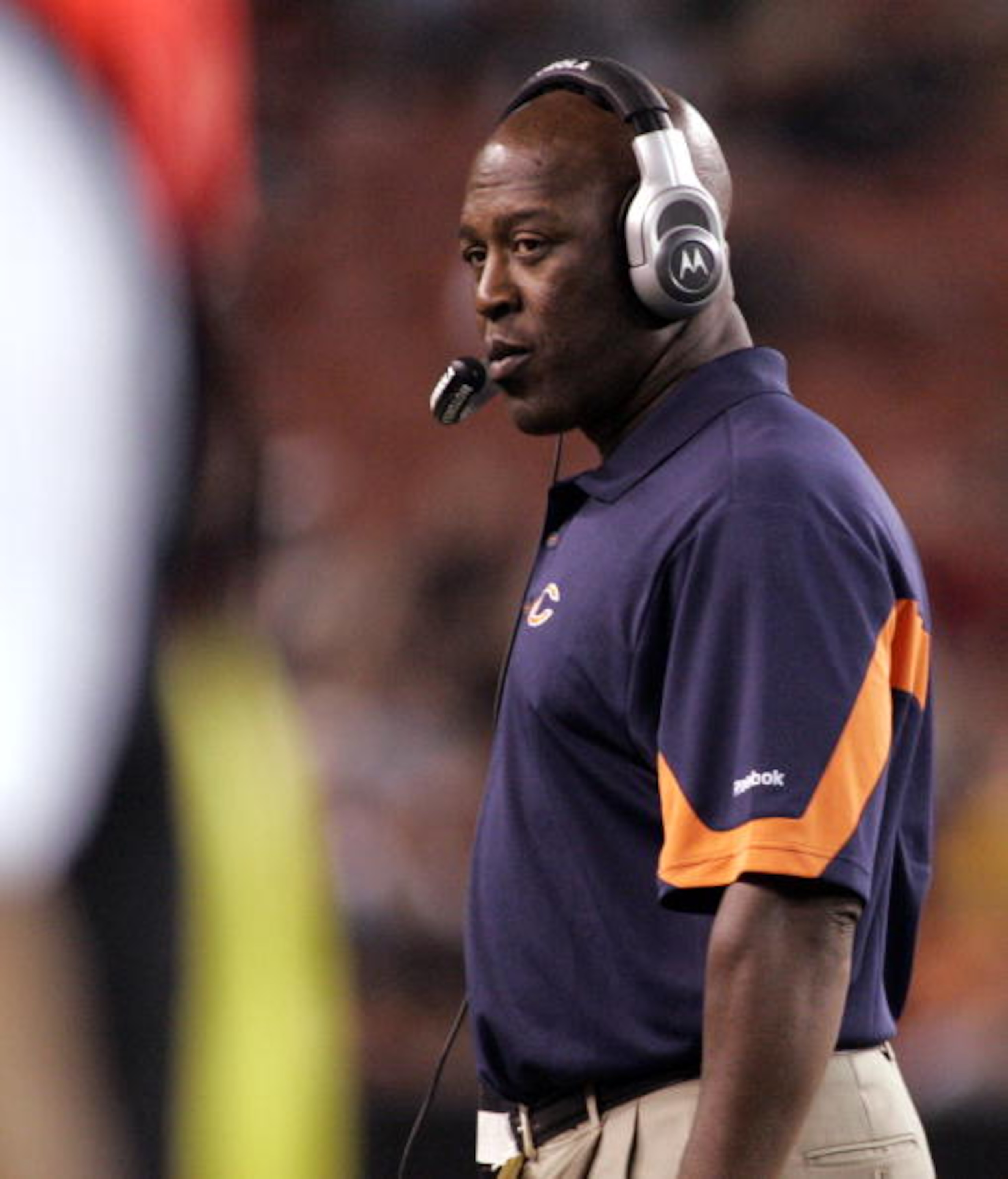CLEVELAND - SEPTEMBER 2:  Chicago Bears head coach Lovie Smith looks on during the preseason game against the Cleveland Browns on September 2, 2010 at Cleveland Browns Stadium in Cleveland, Ohio. The Browns defeated the Bears 13-10.  (Photo by Justin K. A