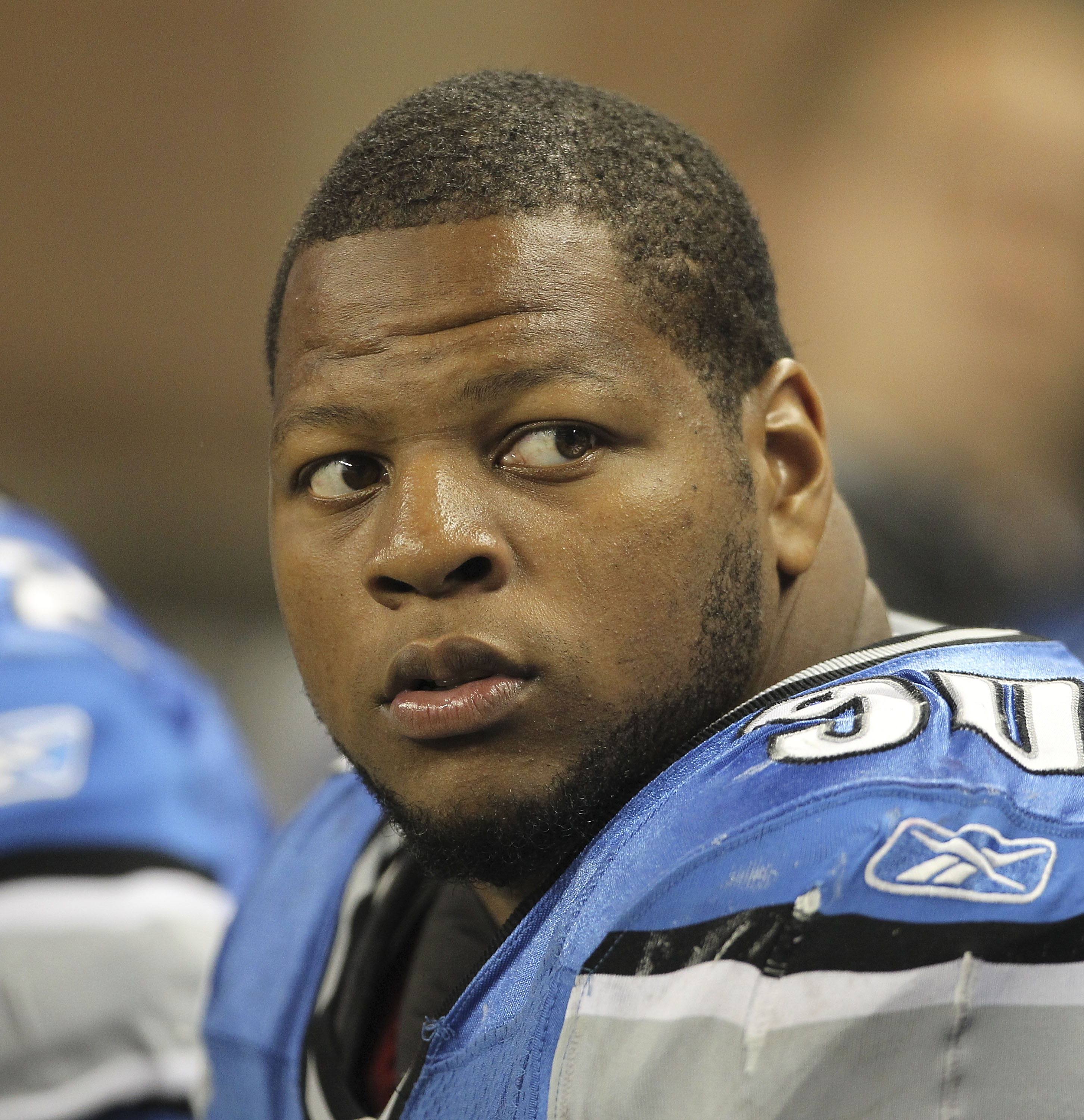 DETROIT - SEPTEMBER 02: Ndamukong Suh #90 of the Detroit Lions watches the action during the preseason game against the Buffalo Bills at Ford Field on September 2, 2010 in Detroit, Michigan. The Lions defeated the Bills 28-23.  (Photo by Leon Halip/Getty