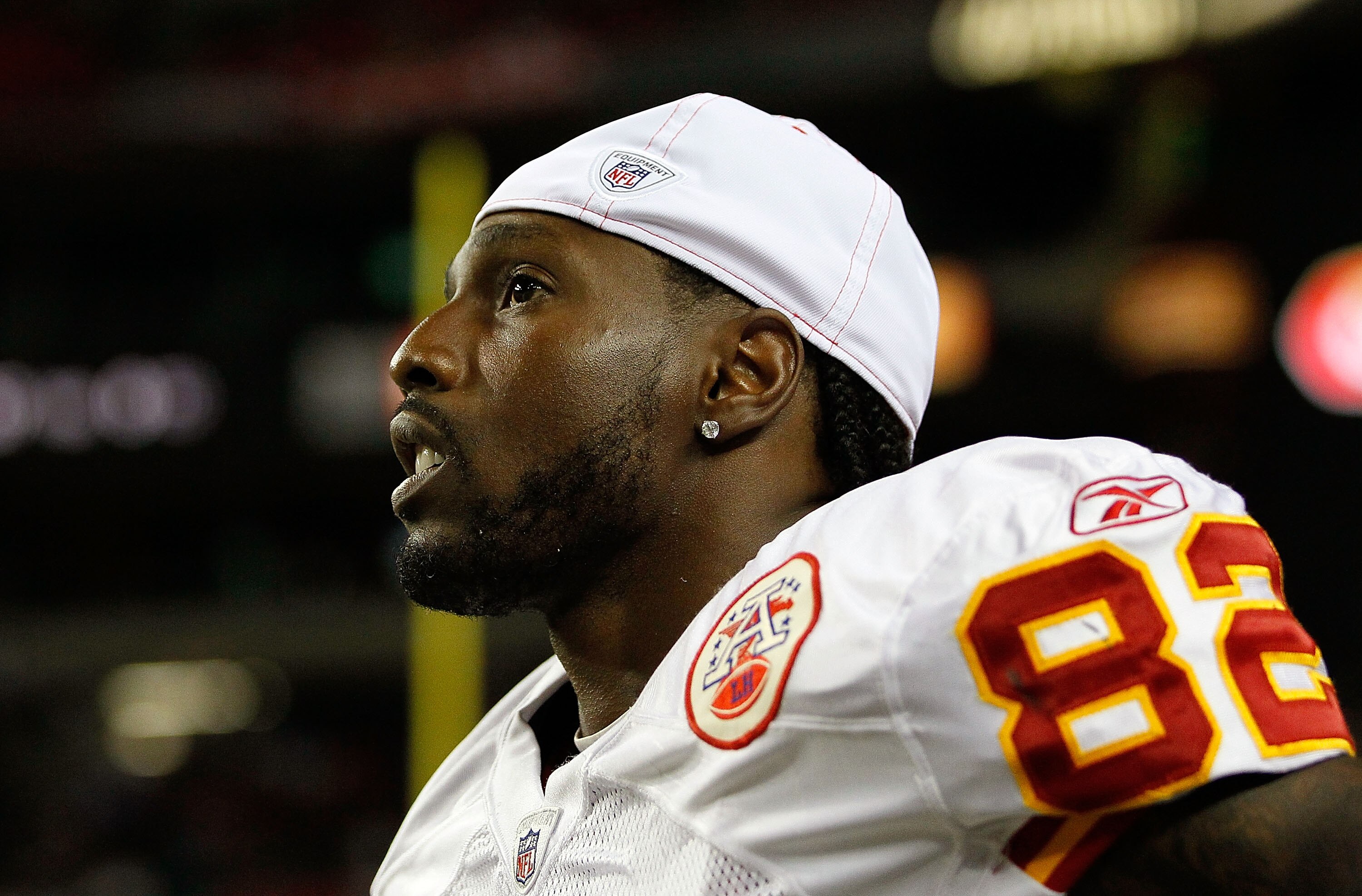 ATLANTA - AUGUST 13:  Dwayne Bowe #82 of the Kansas City Chiefs looks on during the game against the Atlanta Falcons at Georgia Dome on August 13, 2010 in Atlanta, Georgia.  (Photo by Kevin C. Cox/Getty Images)