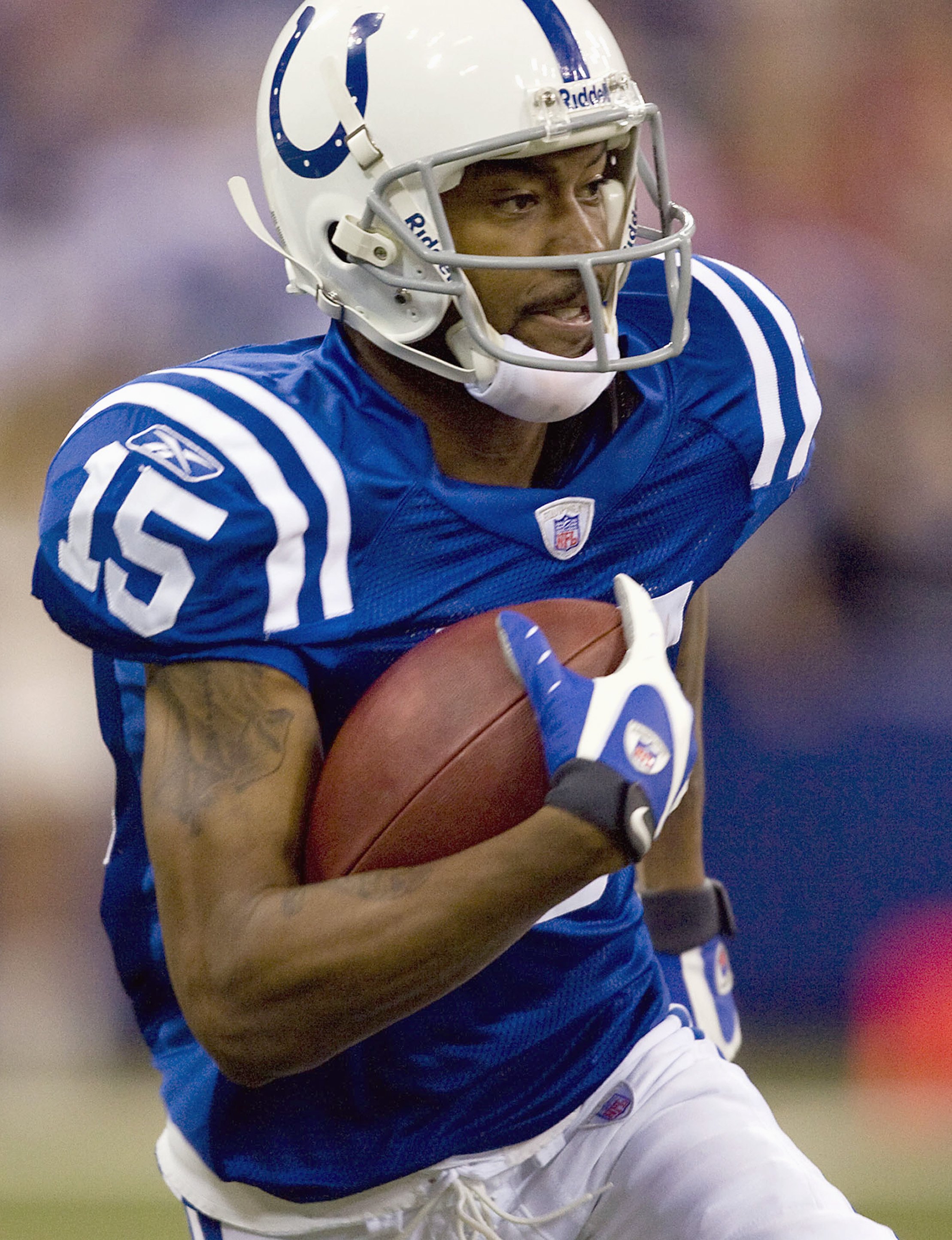 INDIANAPOLIS - NOVEMBER 18: Craphonso Thrope #15 of the Indianapolis Colts carries the ball during of the game against the Kansas City Chiefs on November 18, 2007 at the RCA Dome in Indianapolis, Indiana. The Colts defeated the Chiefs 13-10. (Photo by Dil