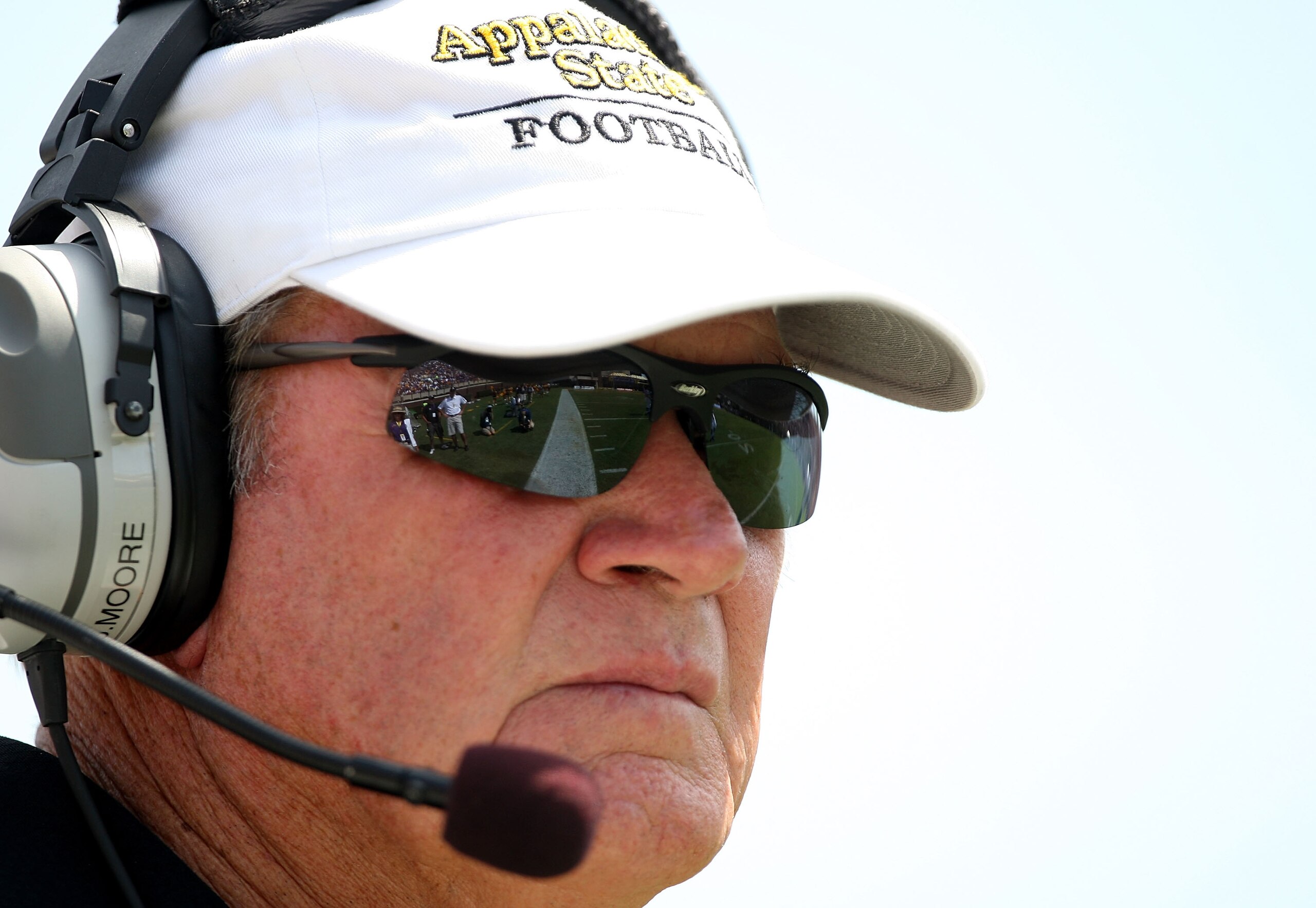 GREENVILLE, NC - SEPTEMBER 05:  Head coach Jerry Moore of the Appalachian State Mountaineers watches on against the East Carolina Pirates at Dowdy-Ficklen Stadium on September 5, 2009 in Greenville, North Carolina.  (Photo by Streeter Lecka/Getty Images)
