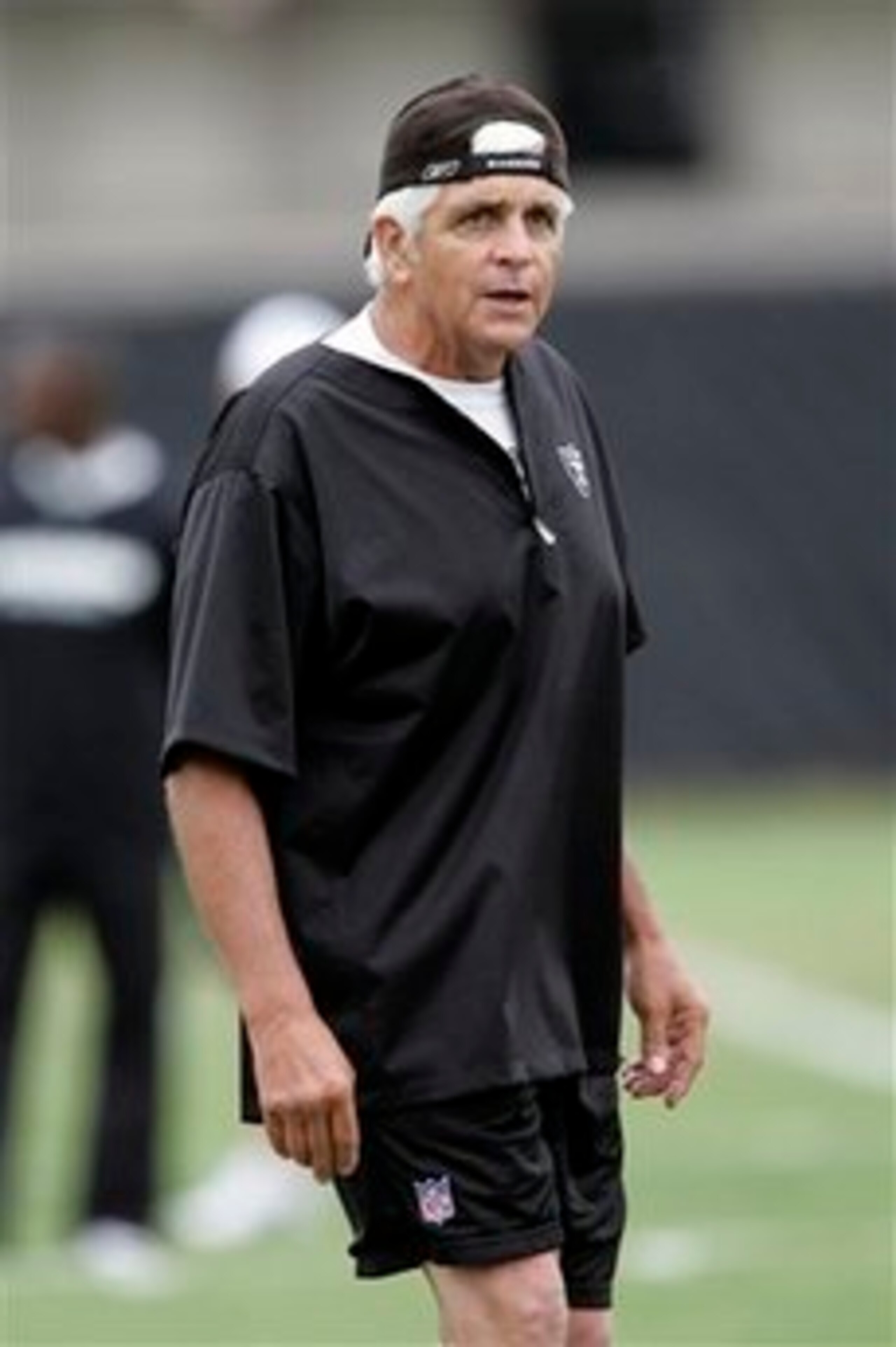 Defensive coordinator John Marshall at Raiders' practice.