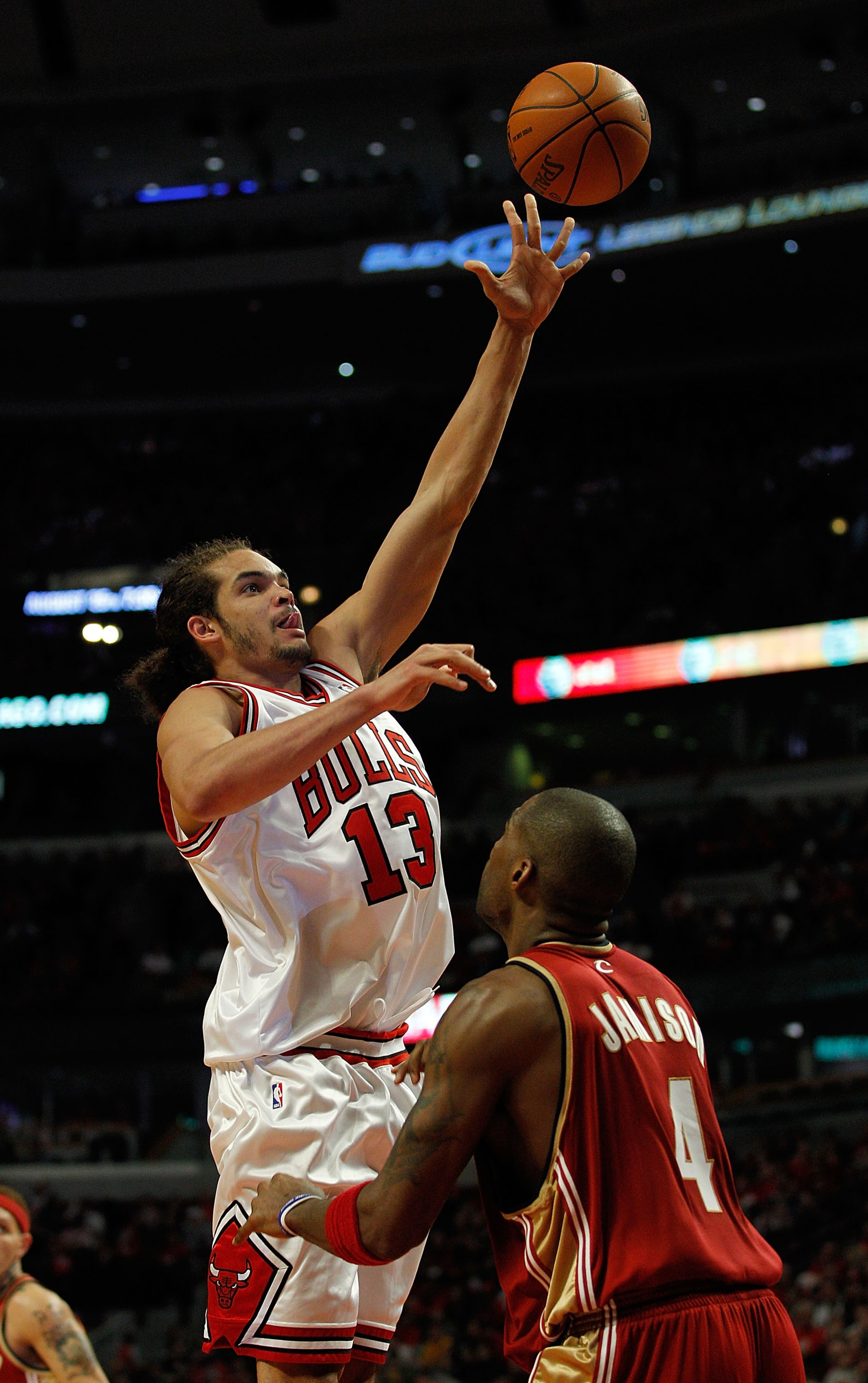 CHICAGO - APRIL 25: Joakim Noah #13 of the Chicago Bulls puts up a shot over Antawn Jamison #4 of the Cleveland Cavaliers in Game Four of the Eastern Conference Quarterfinals during the 2010 NBA Playoffs at the United Center on April 25, 2010 in Chicago, CHICAGO - APRIL 25: Joakim Noah #13 of the Chicago Bulls puts up a shot over Antawn Jamison #4 of the Cleveland Cavaliers in Game Four of the Eastern Conference Quarterfinals during the 2010 NBA Playoffs at the United Center on April 25, 2010 in Chicago,