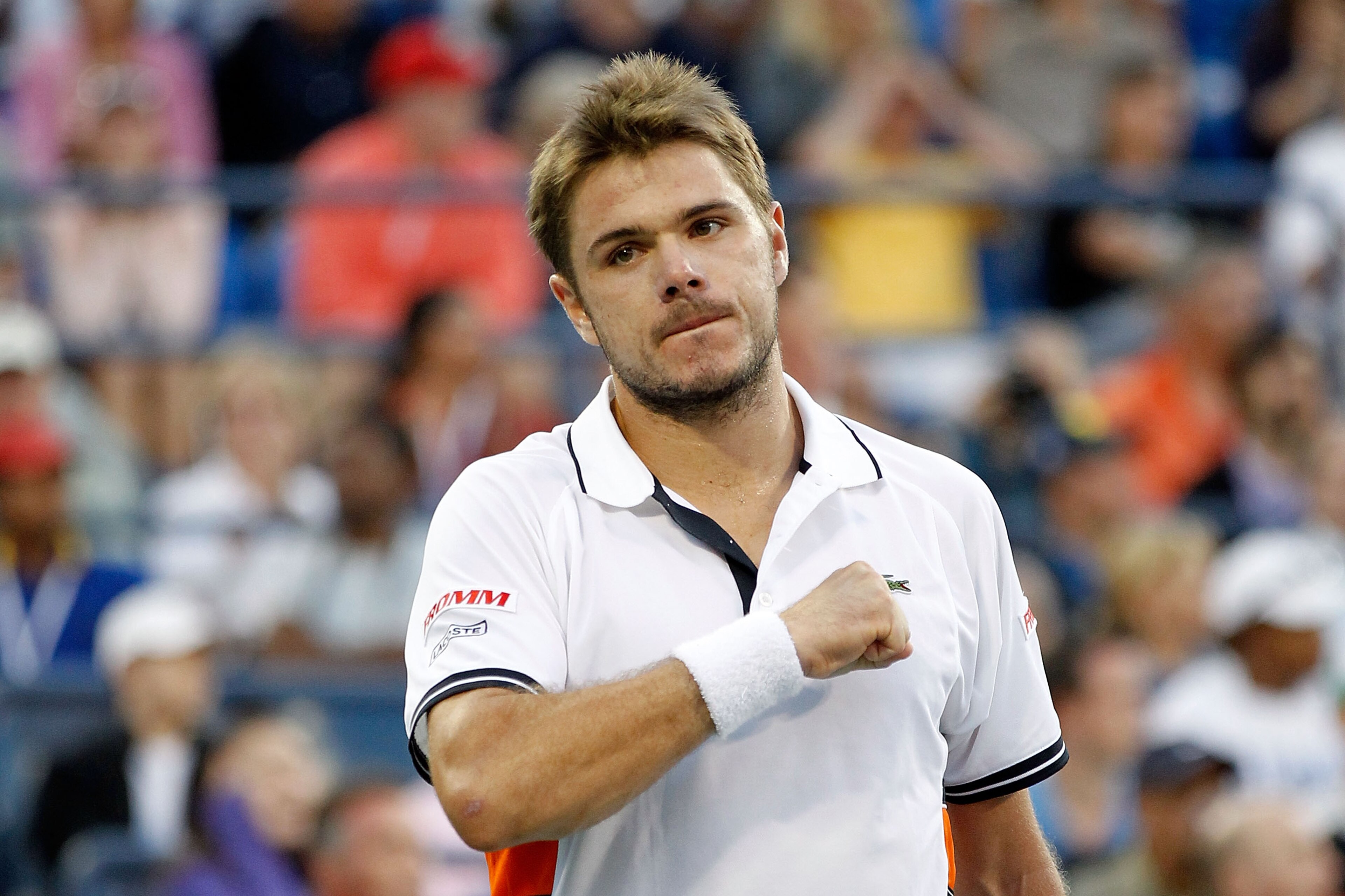 NEW YORK - SEPTEMBER 05:  Stanislas Wawrinka of Switzerland celebrates after a point against Andy Murray of Great Britain during the men's singles match on day seven of the 2010 U.S. Open at the USTA Billie Jean King National Tennis Center on September 5,