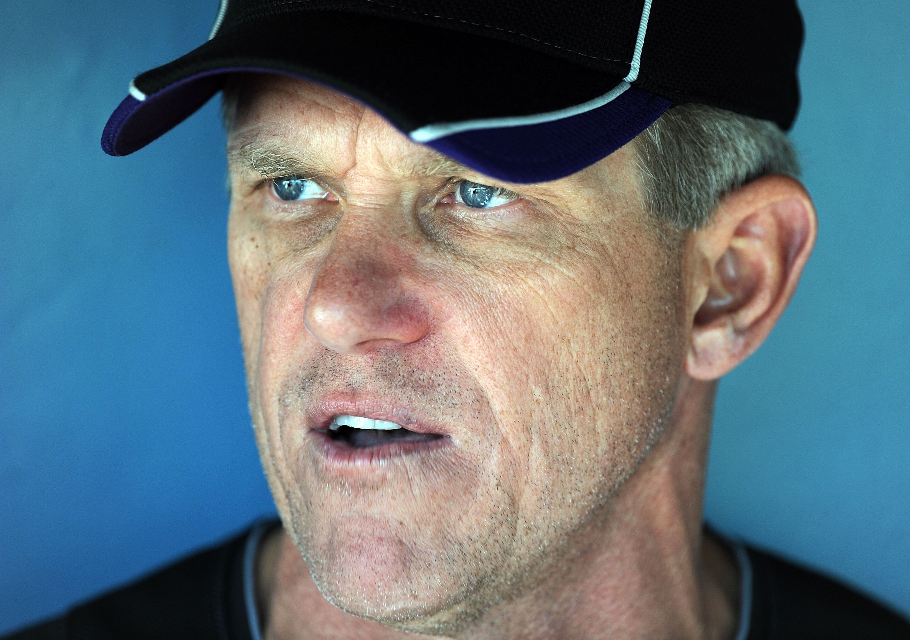 LOS ANGELES, CA - MAY 07:  Manager Jim Tracy #4 of the Colorado Rockies speaks to reporters before the game against the Los Angeles Dodgers at Dodger Stadium on May 7, 2010 in Los Angeles, California.  (Photo by Harry How/Getty Images)