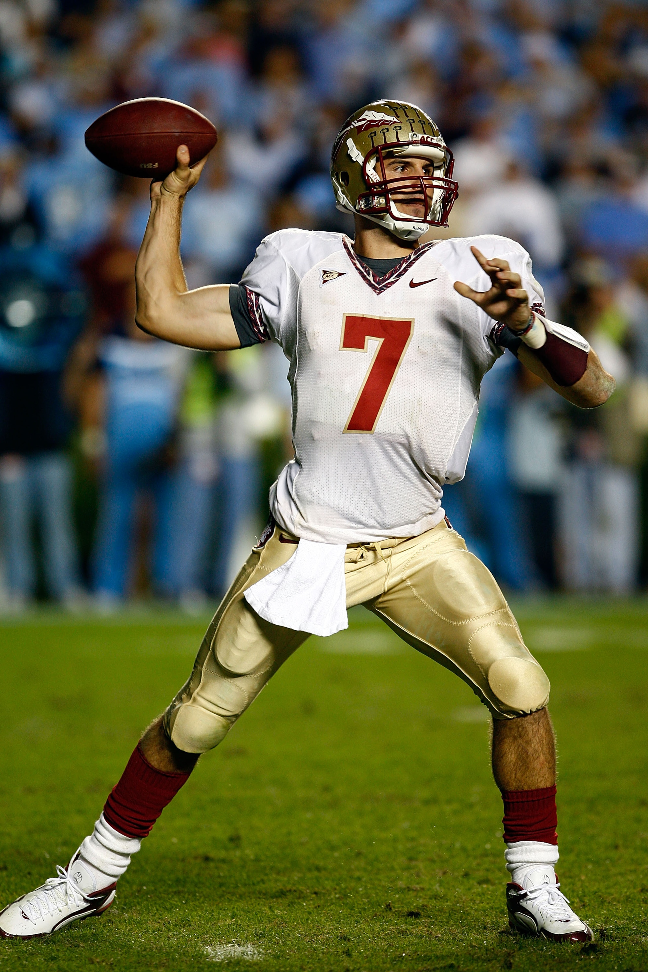 CHAPEL HILL, NC - OCTOBER 22: Christian Ponder #7 of the Florida State Seminoles throws a pass against the North Carolina Tar Heels at Kenan Stadium on October 22, 2009 in Chapel Hill, North Carolina. (Photo by Scott Halleran/Getty Images) CHAPEL HILL, NC - OCTOBER 22: Christian Ponder #7 of the Florida State Seminoles throws a pass against the North Carolina Tar Heels at Kenan Stadium on October 22, 2009 in Chapel Hill, North Carolina. (Photo by Scott Halleran/Getty Images)