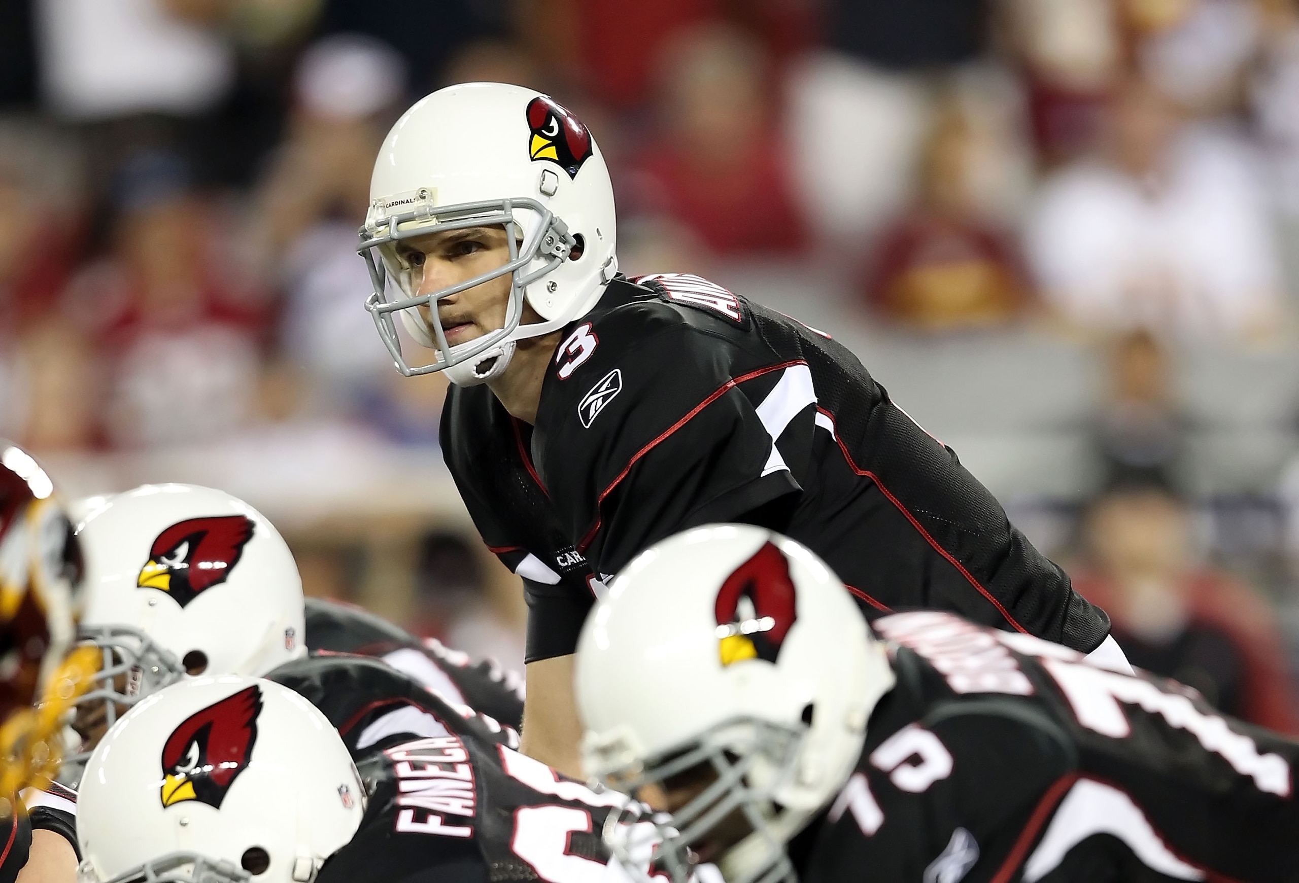 GLENDALE, AZ - SEPTEMBER 02: Quarterback Derek Anderson #3 of the Arizona Cardinals prepares to snap the ball during the first quarter of the preseason NFL game against the Washington Redskins at the University of Phoenix Stadium on September 2, 2010 in GLENDALE, AZ - SEPTEMBER 02: Quarterback Derek Anderson #3 of the Arizona Cardinals prepares to snap the ball during the first quarter of the preseason NFL game against the Washington Redskins at the University of Phoenix Stadium on September 2, 2010 in