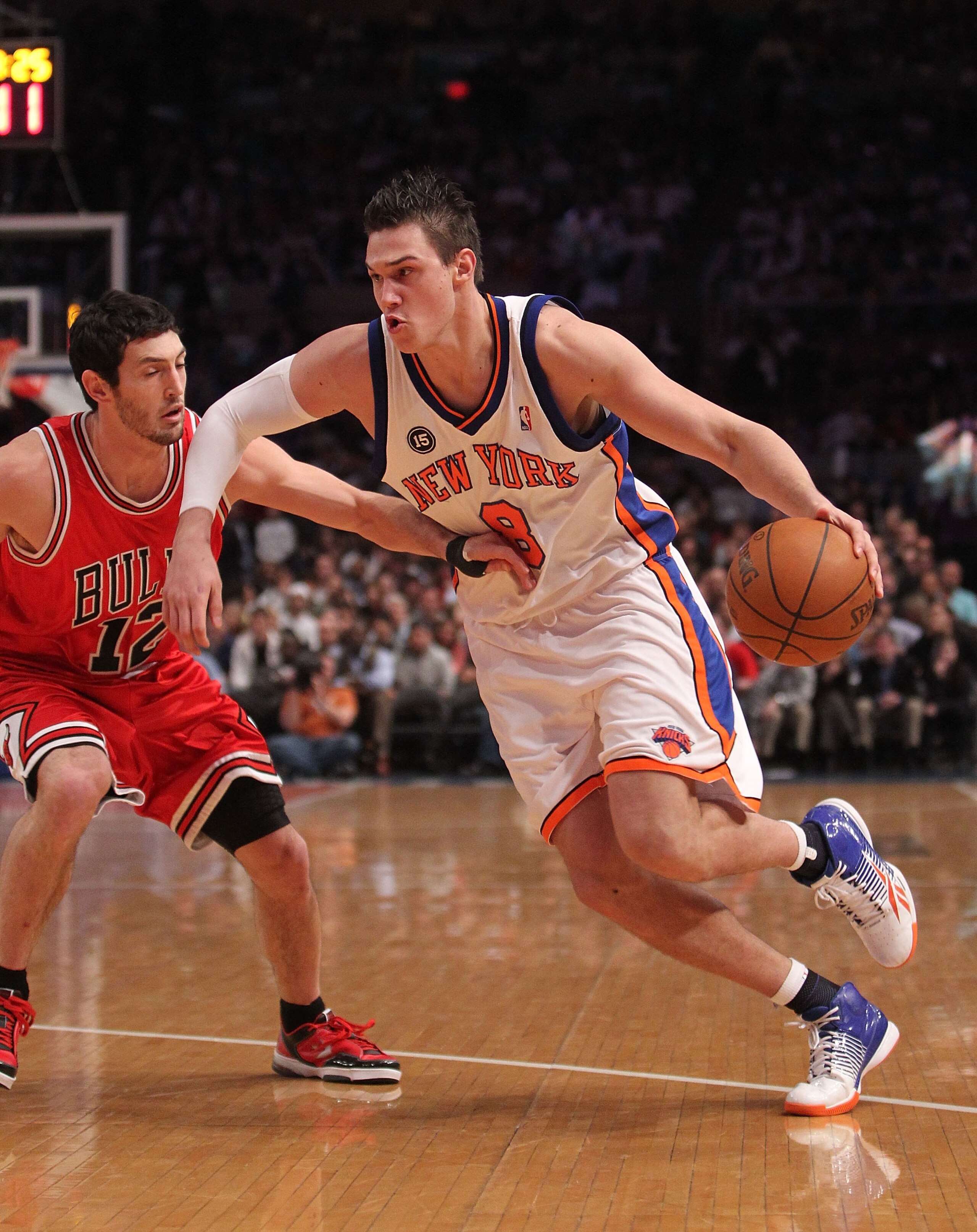 NEW YORK - FEBRUARY 17:  Danilo Gallinari #8 of the New York Knicks dribbles against the Chicago Bulls at Madison Square Garden on February 17, 2010 in New York, New York. NOTE TO USER: User expressly acknowledges and agrees that, by downloading and or us