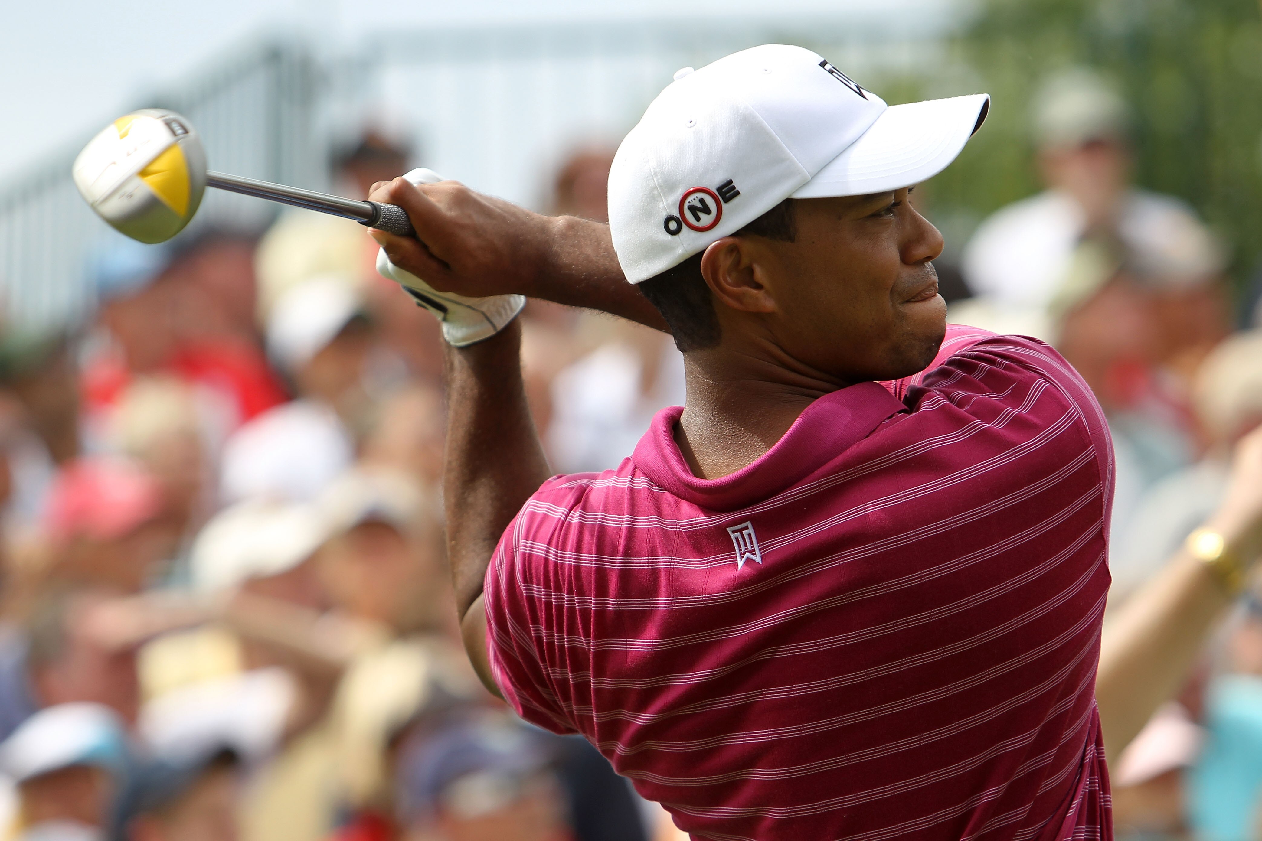 NORTON, MA - SEPTEMBER 03:  Tiger Woods tees off on the 10th hole during the first round of the Deutsche Bank Championship at TPC Boston on September 3, 2010 in Norton, Massachusetts.  (Photo by Mike Ehrmann/Getty Images)