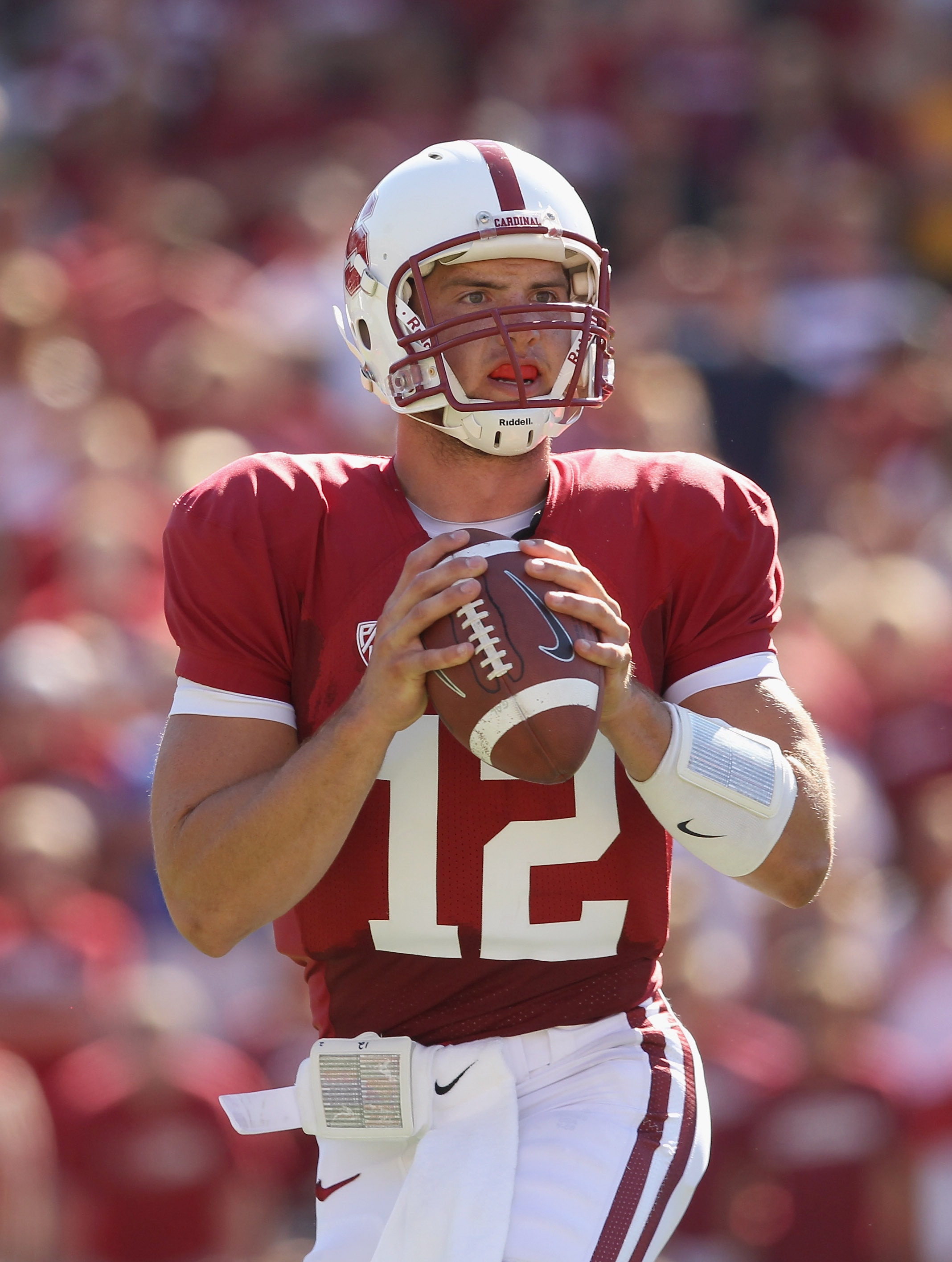 PALO ALTO, CA - SEPTEMBER 04:  Andrew Luck #12 of the Stanford Cardinal in action during their game against the Sacramento State Hornets at Stanford Stadium on September 4, 2010 in Palo Alto, California.  (Photo by Ezra Shaw/Getty Images)
