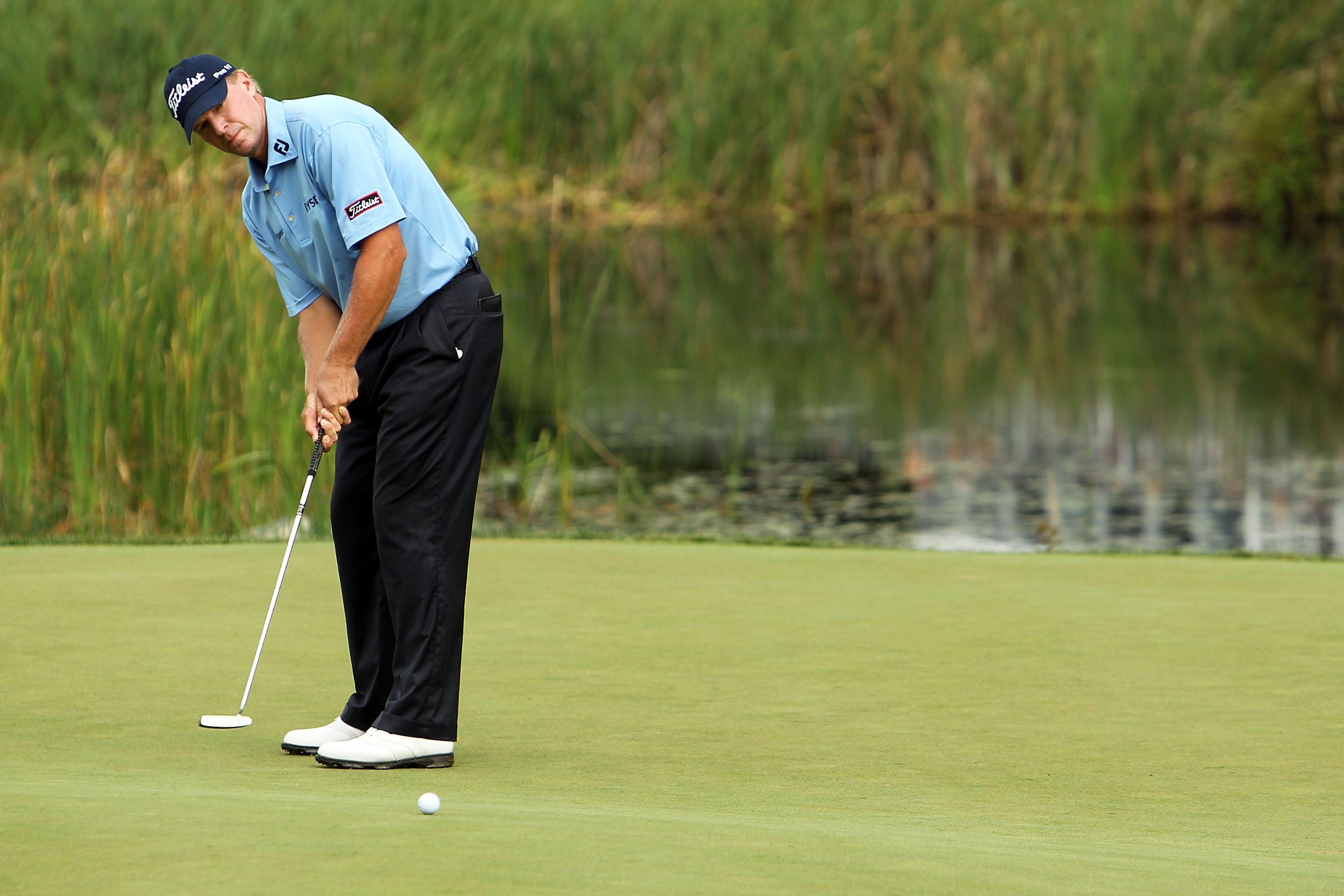 NORTON, MA - SEPTEMBER 03:  Steve Stricker putts on the 16th hole in the first round of the Deutsche Bank Championship at TPC Boston on September 3, 2010 in Norton, Massachusetts.  (Photo by Mike Ehrmann/Getty Images)