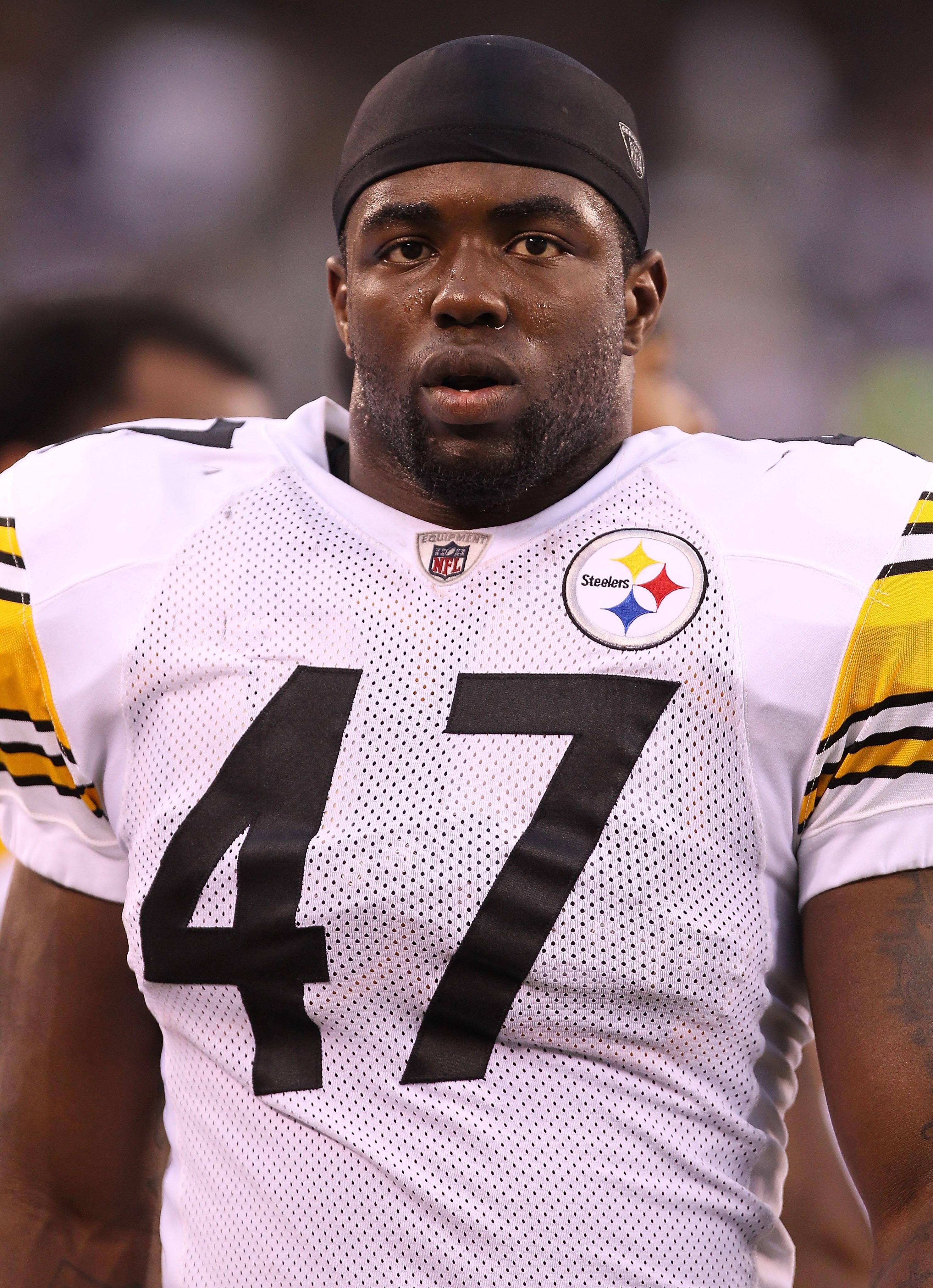 EAST RUTHERFORD, NJ - AUGUST 21:  Stevenson Sylvester #47 of the Pittsburgh Steelers against the New York Giants during their preseason game at New Meadowlands Stadium on August 21, 2010 in East Rutherford, New Jersey.  (Photo by Nick Laham/Getty Images)