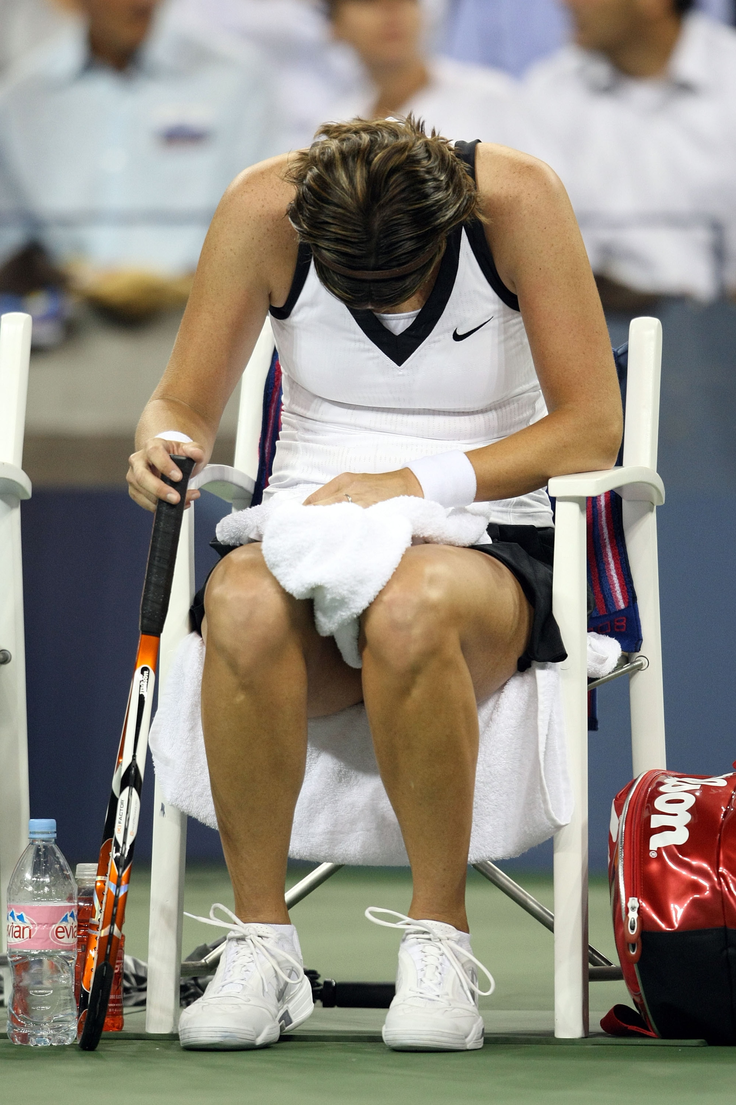 NEW YORK - AUGUST 29: Lindsay Davenport of the United States looks on against Marion Bartoli of France during Day 5 of the 2008 U.S. Open at the USTA Billie Jean King National Tennis Center on August 29, 2008 in the Flushing neighborhood of the Queens bo NEW YORK - AUGUST 29: Lindsay Davenport of the United States looks on against Marion Bartoli of France during Day 5 of the 2008 U.S. Open at the USTA Billie Jean King National Tennis Center on August 29, 2008 in the Flushing neighborhood of the Queens bo
