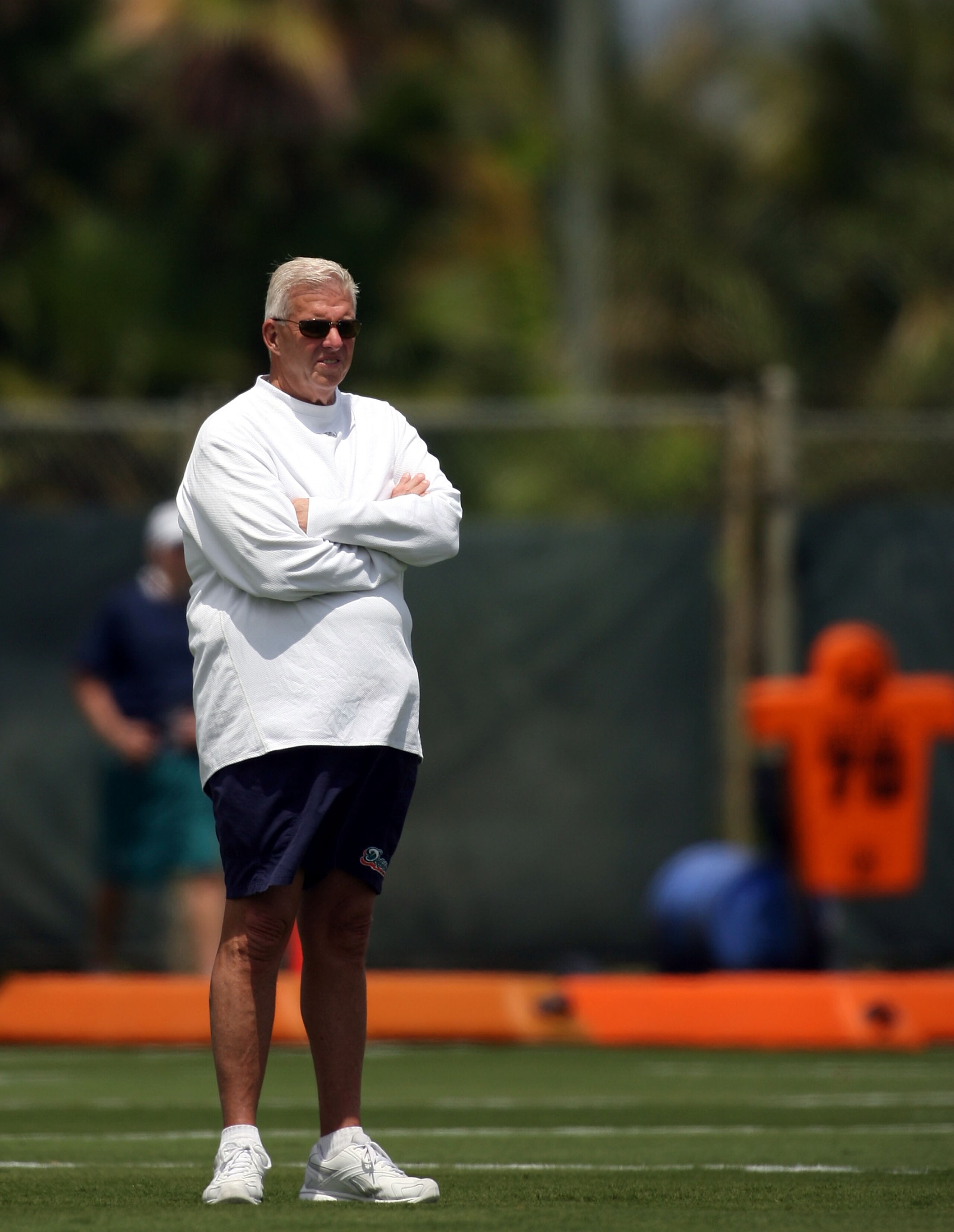 DAVIE, FL - MAY 02:  Executive Vice President of Football Operations Bill Parcells watches practice on during Miami Dolphins Rookie Mini Camp on May 2, 2008 at the Dolphins practice facility in Davie, Florida.  (Photo by Marc Serota/Getty Images)