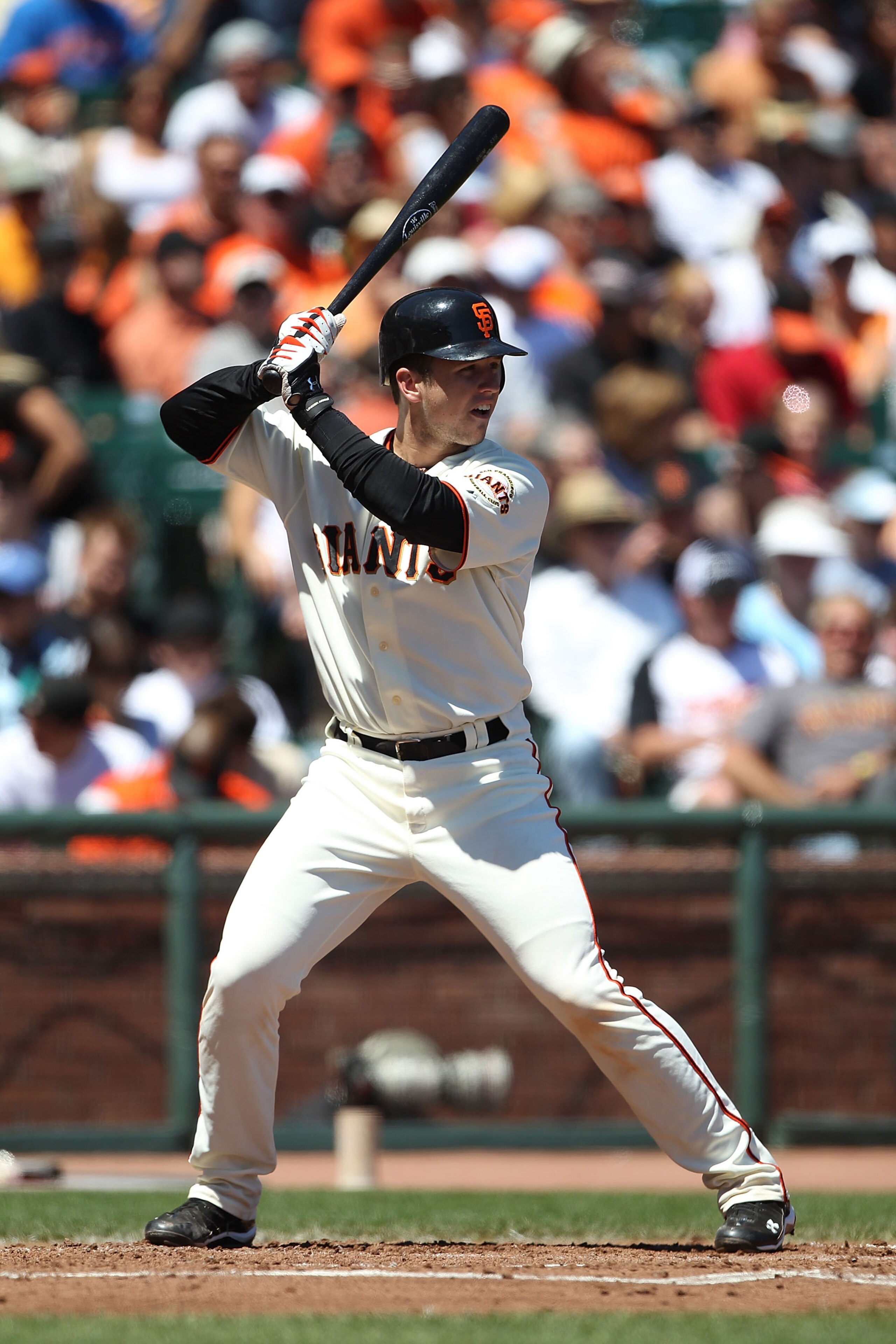 SAN FRANCISCO - AUGUST 14:  Buster Posey #28 of the San Francisco Giants in action against the San Diego Padres during an MLB game at AT&T Park on August 14, 2010 in San Francisco, California.  (Photo by Jed Jacobsohn/Getty Images)