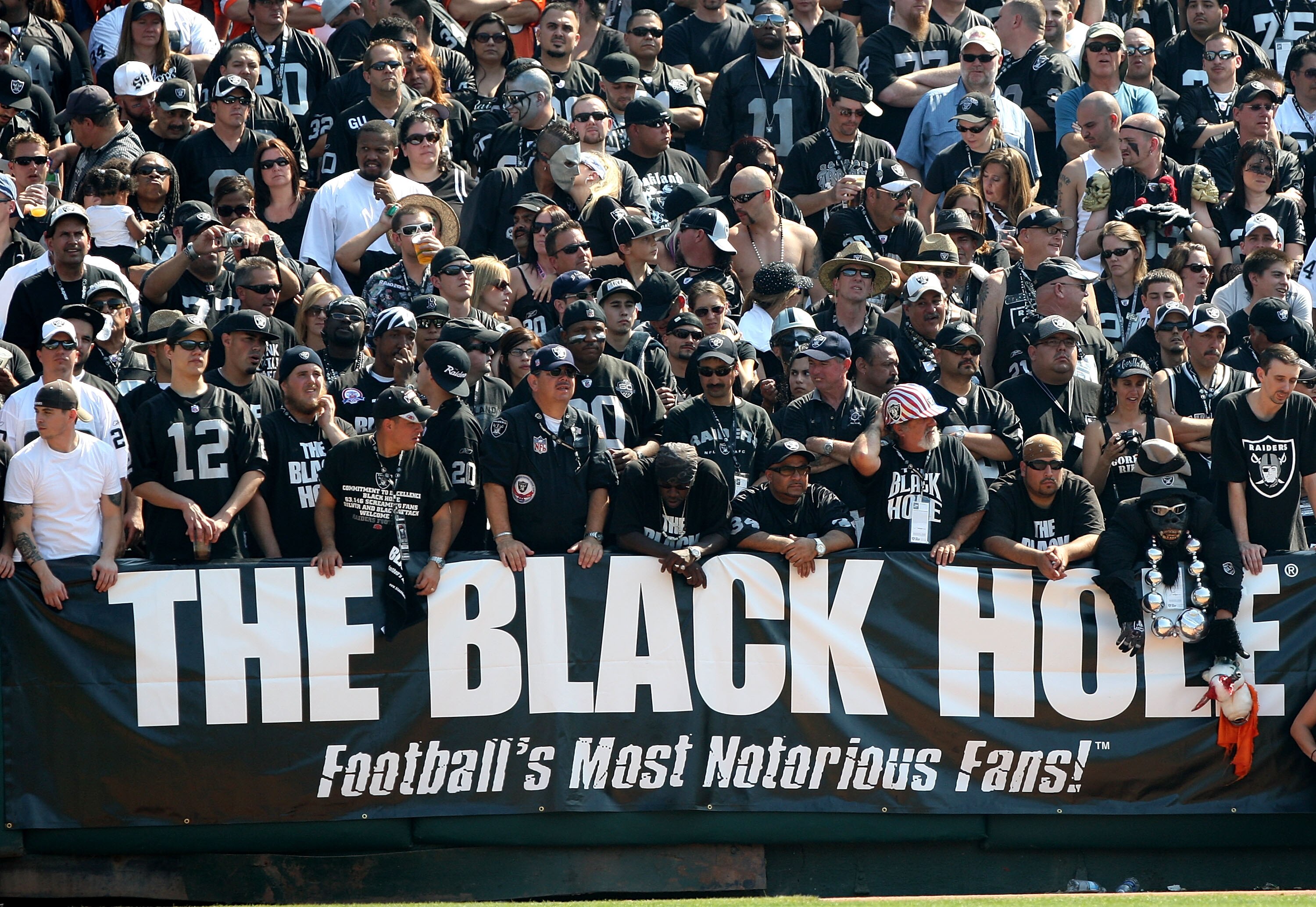 OAKLAND, CA - SEPTEMBER 27: Fans of the Oakland Raiders look on against the Denver Broncos on September 27, 2009 during an NFL game at the Oakland-Alameda County Coliseum in Oakland, California.  (Photo by Jed Jacobsohn/Getty Images)