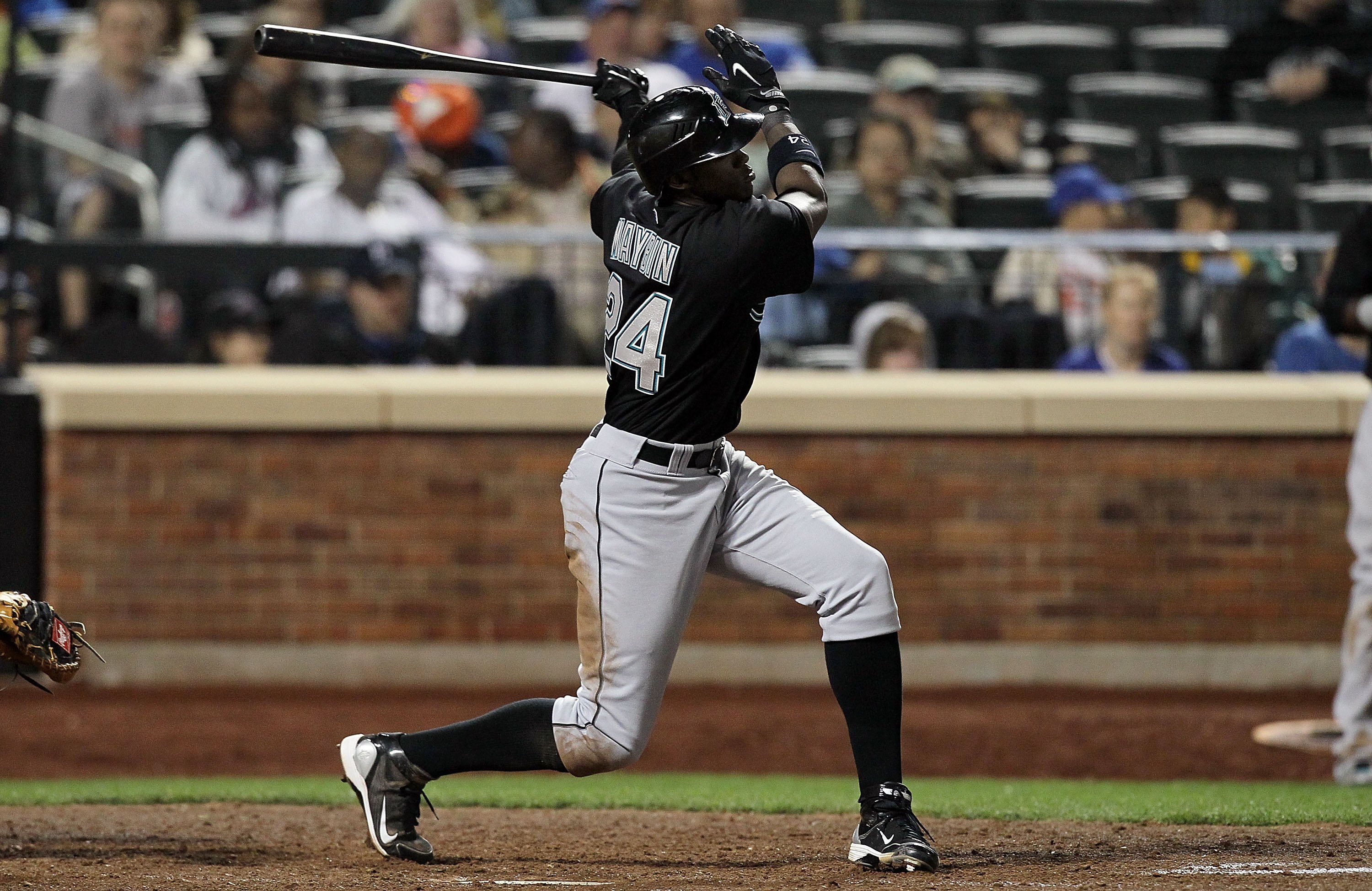 NEW YORK - APRIL 08:  Cameron Maybin #24 of the Florida Marlins bats against the New York Mets on April 8, 2010 at Citi Field in the Flushing neighborhood of the Queens borough of New York City.  (Photo by Jim McIsaac/Getty Images)