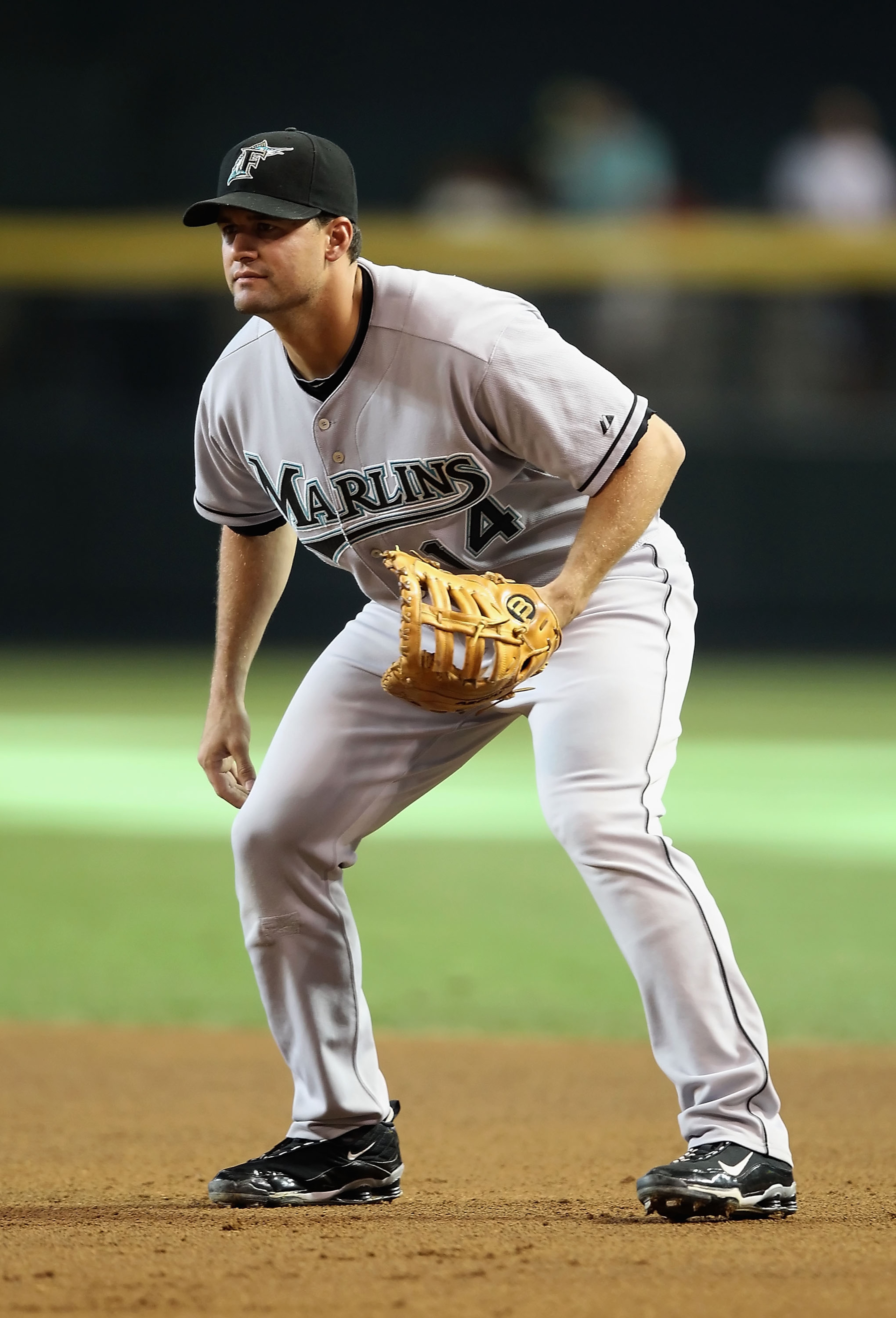 PHOENIX - JULY 10: Infielder Gaby Sanchez #14 of the Florida Marlins in action during the Major League Baseball game against the Arizona Diamondbacks at Chase Field on July 10, 2010 in Phoenix, Arizona. The Diamondbacks defeated the Marlins 5-4. (Photo PHOENIX - JULY 10: Infielder Gaby Sanchez #14 of the Florida Marlins in action during the Major League Baseball game against the Arizona Diamondbacks at Chase Field on July 10, 2010 in Phoenix, Arizona. The Diamondbacks defeated the Marlins 5-4. (Photo
