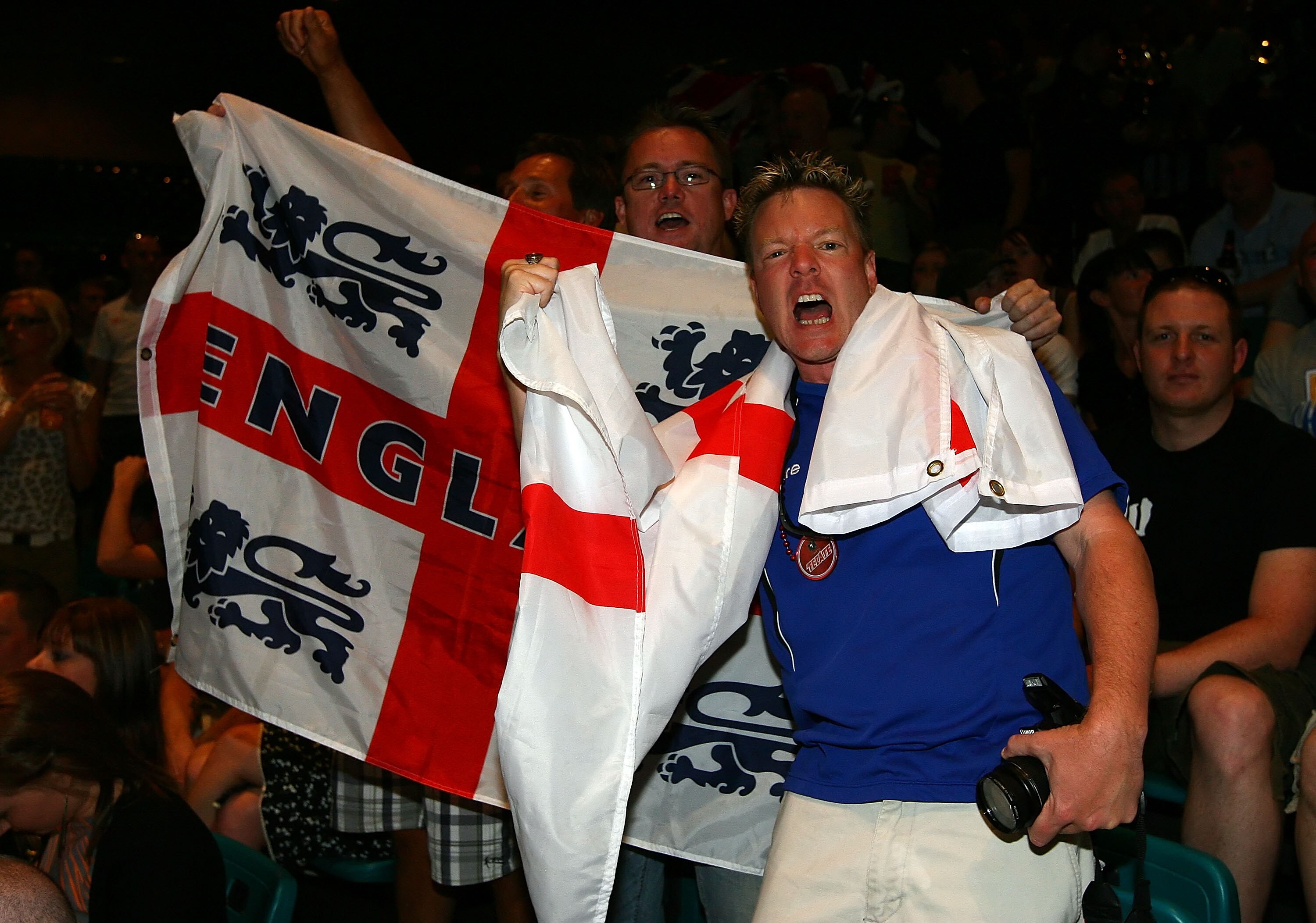 LAS VEGAS - MAY 01:  Fans of boxer Ricky Hatton of England pose before the start of the weigh-in for Hatton's junior welterweight title fight against Manny Pacquiao of the Philippines at the MGM Grand Garden Arena May 1, 2009 in Las Vegas, Nevada.  (Photo