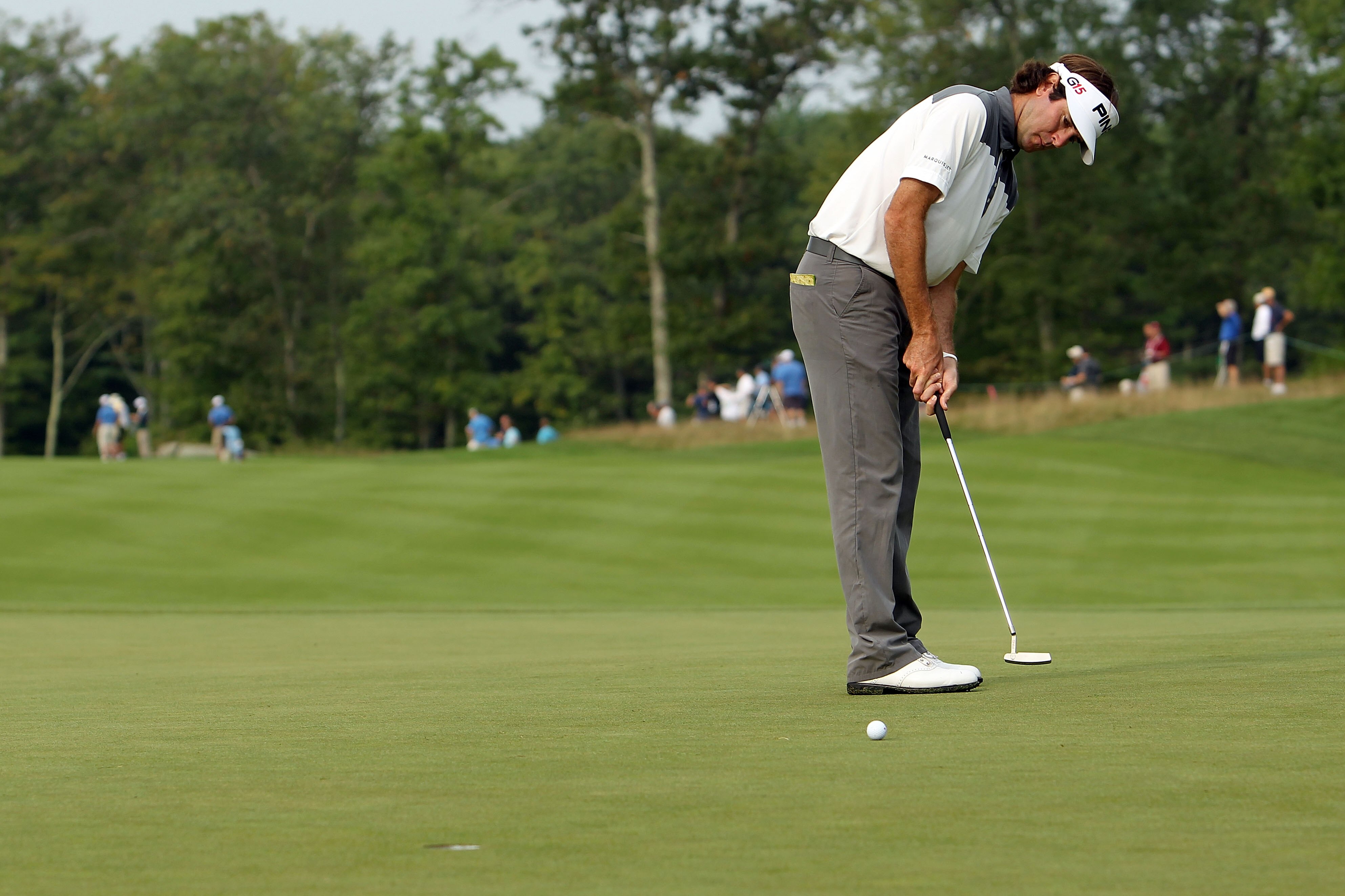 NORTON, MA - SEPTEMBER 03:  Bubba Watson puts on the 13th hole during the first round of the Deutsche Bank Championship at TPC Boston on September 3, 2010 in Norton, Massachusetts.  (Photo by Mike Ehrmann/Getty Images)