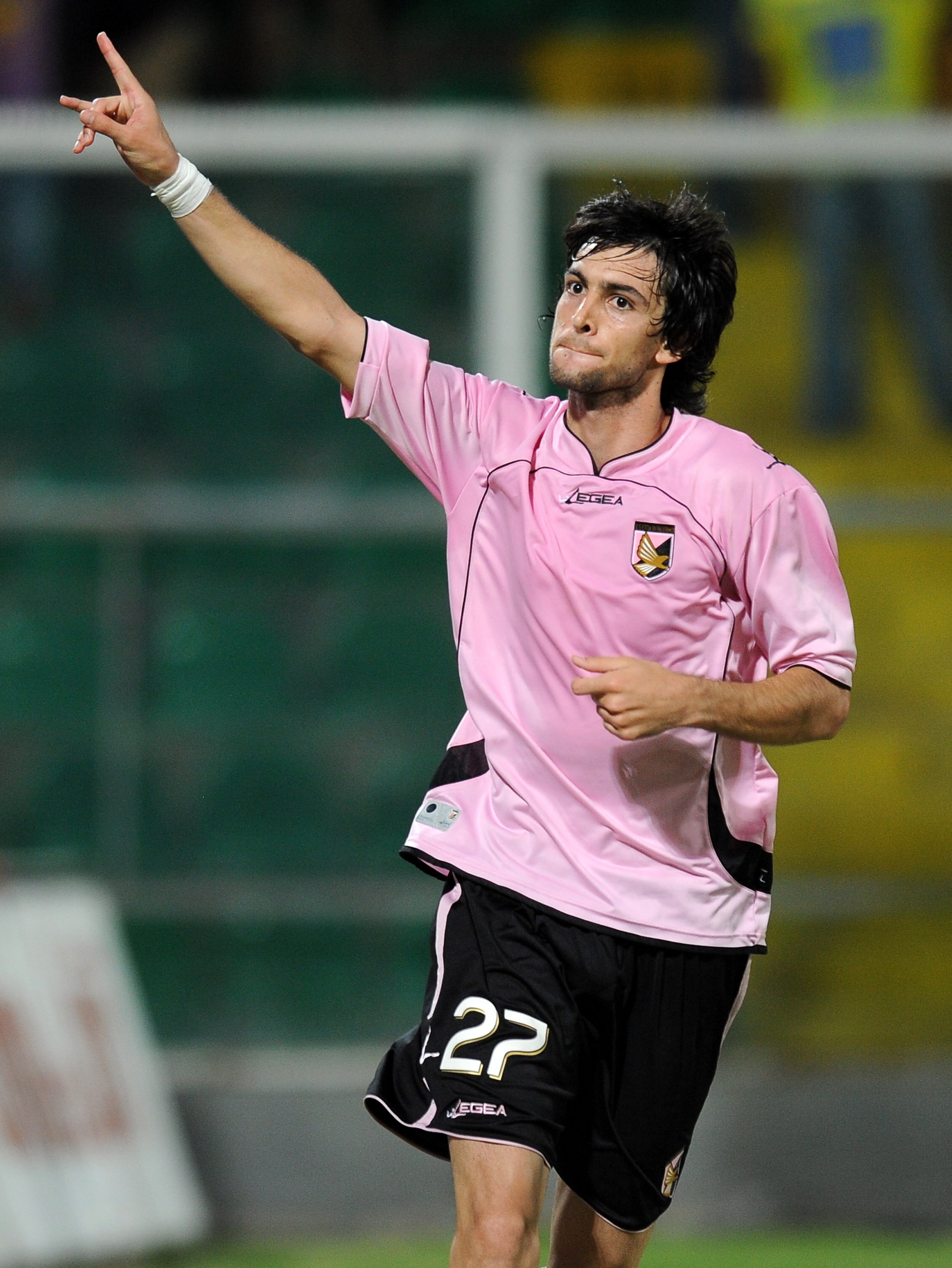 PALERMO, ITALY - AUGUST 19:  Javier Pastore of Palermo celebrates after scoring his team's third goal during the Europa League Play-Offs first leg match between US Citta di Palermo and NK Maribor at Stadio Renzo Barbera on August 19, 2010 in Palermo, Ital
