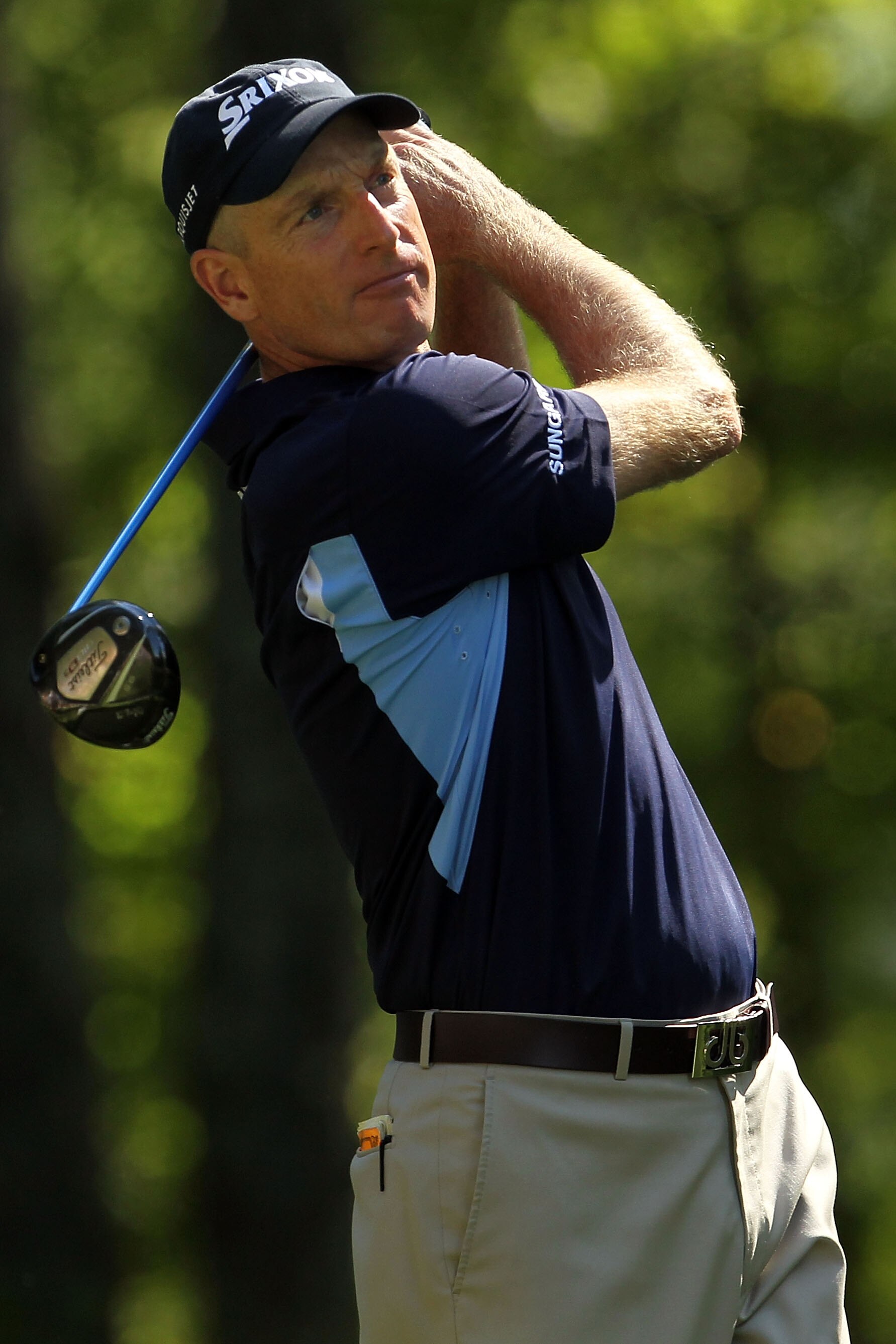 NORTON, MA - SEPTEMBER 04:  Jim Furyk hits a shot on the ninth tee during the second round of the Deutsche Bank Championship at TPC Boston on September 4, 2010 in Norton, Massachusetts.  (Photo by Mike Ehrmann/Getty Images)