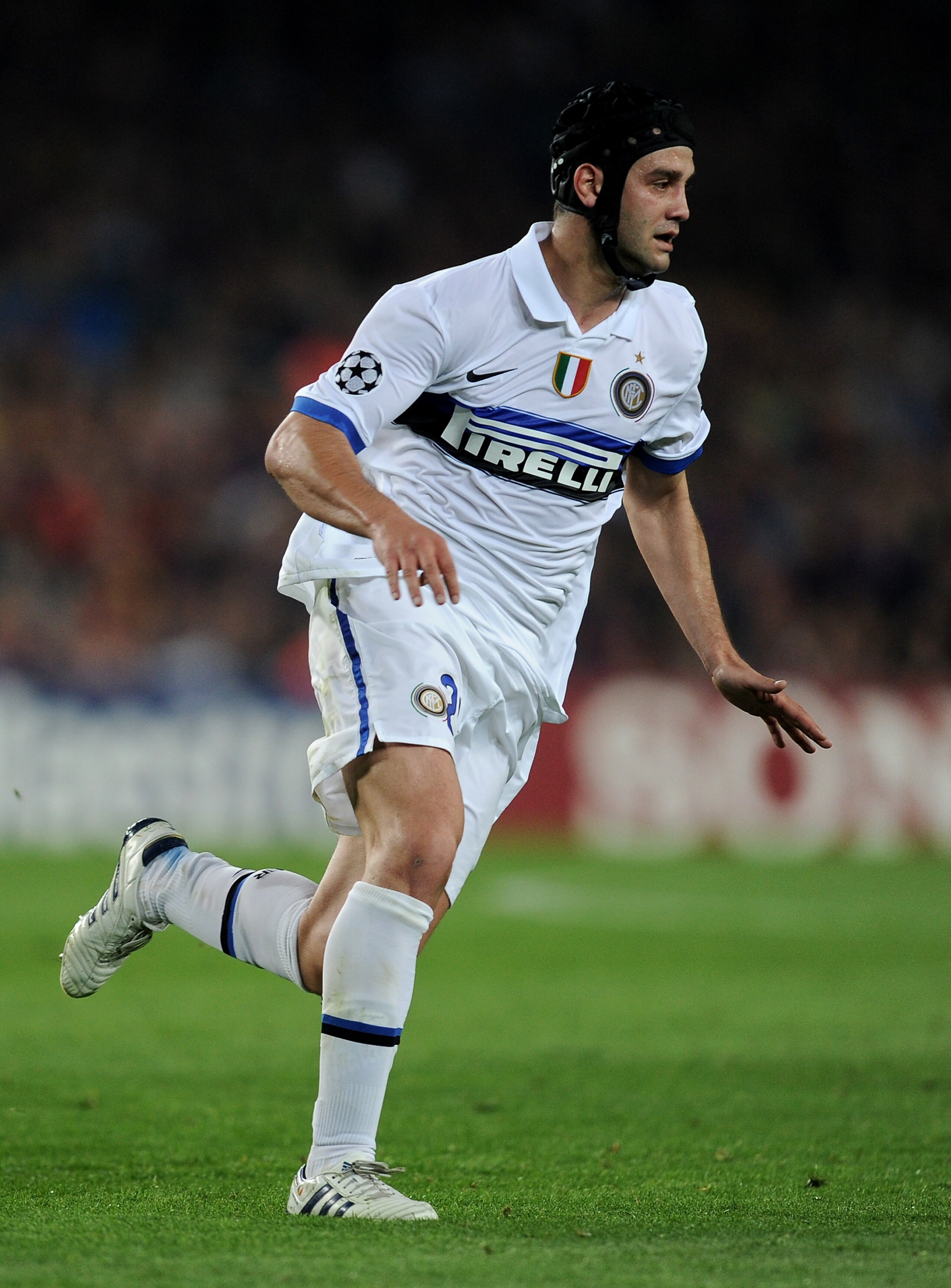 BARCELONA, SPAIN - APRIL 28:  Cristian Chivu of Inter Milan in action during the UEFA Champions League semi final second leg match between Barcelona and Inter Milan at the Camp Nou stadium on April 28, 2010 in Barcelona, Spain.  (Photo by Jasper Juinen/Ge