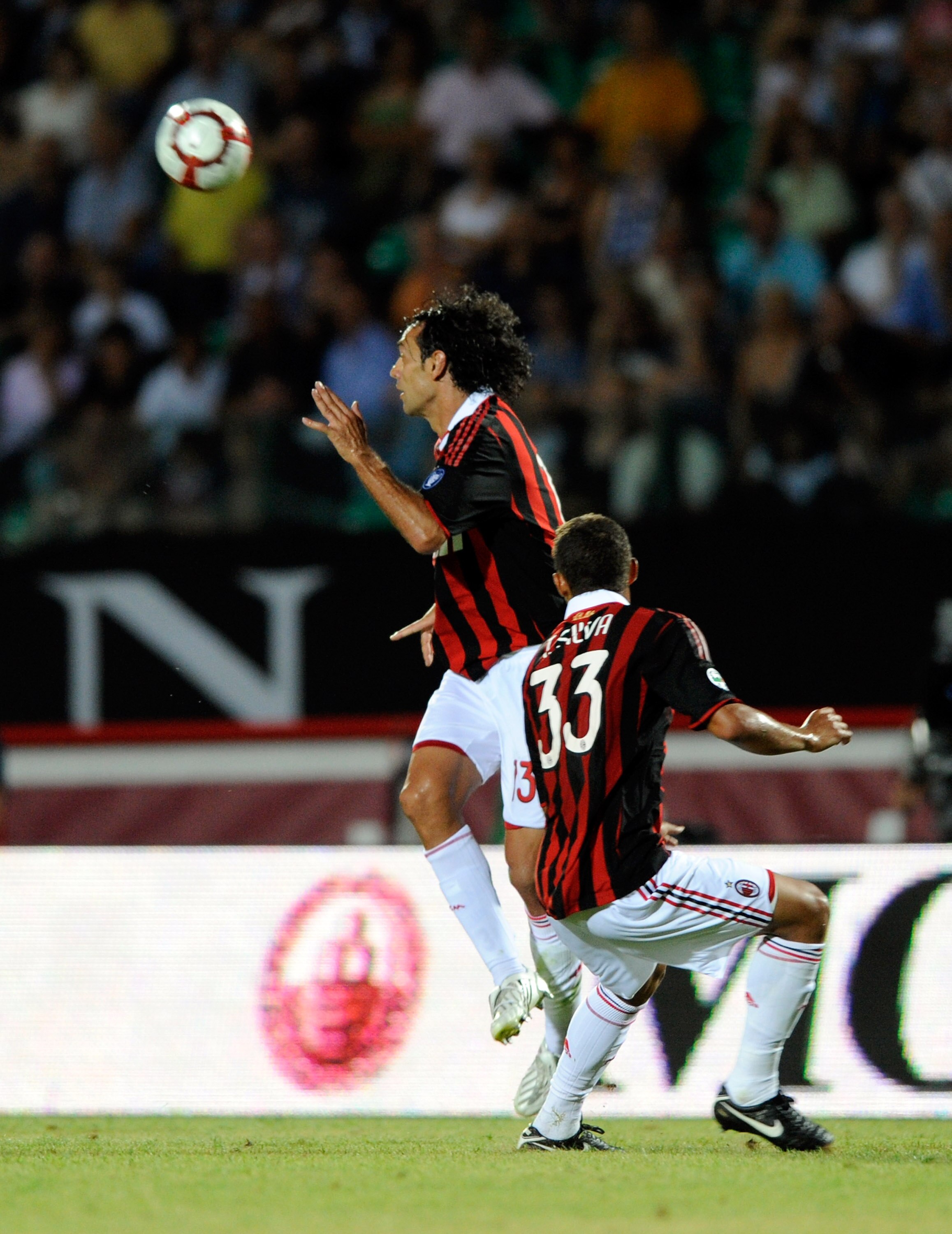 SIENA, ITALY - AUGUST 22:  Alessandro Nesta and Thiago Silva of AC Milan during the Serie A match between Siena and Milan at Artemio Franchi - Montepaschi Arena Stadium on August 22, 2009 in Siena, Italy.  (Photo by Claudio Villa/Getty Images)