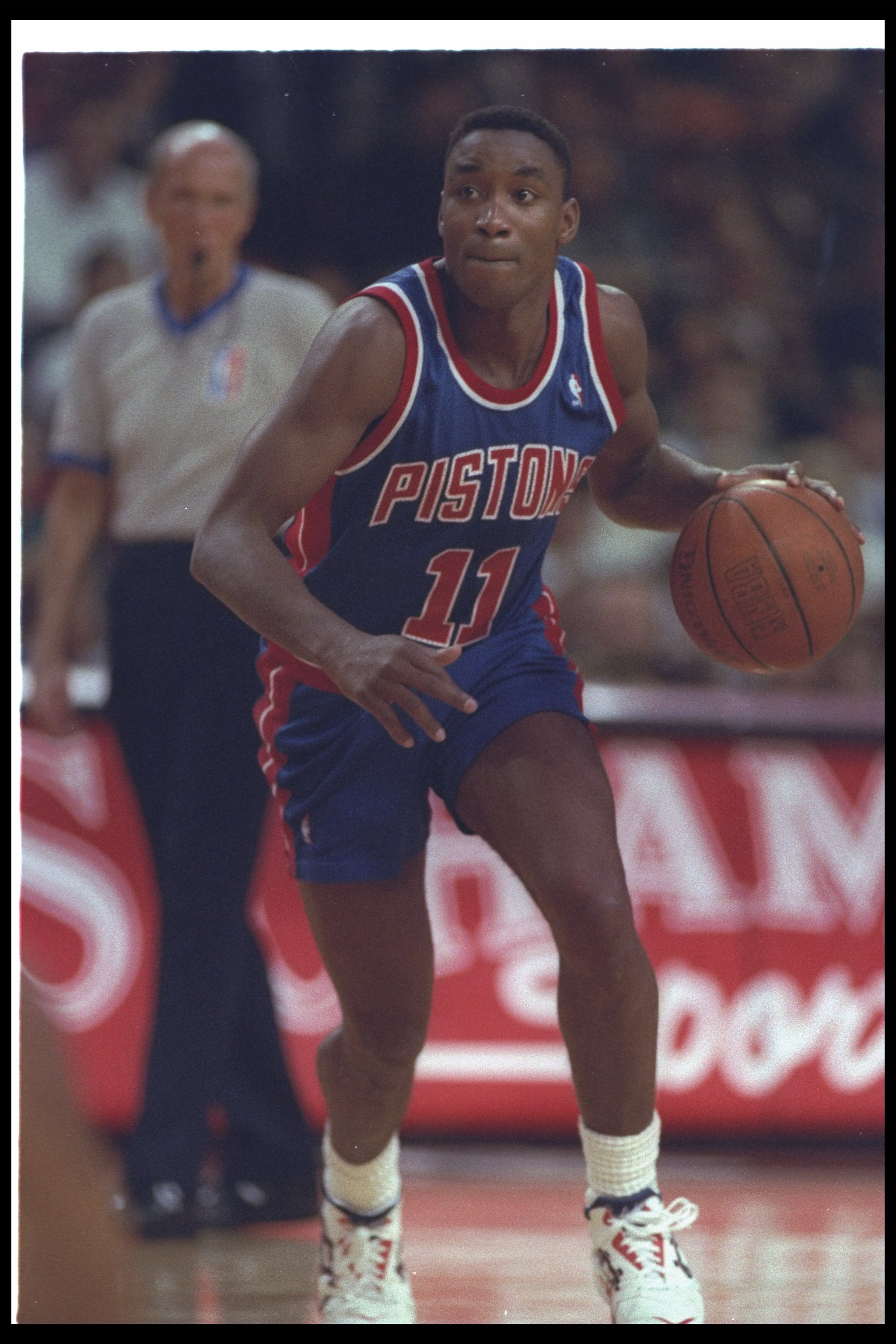 20 Apr 1993:  Guard Isiah Thomas #11 of the Detroit Pistons moves the ball during a game against the Chicago Bulls at the United Center in Chicago, Illinois.   Mandatory Credit: Jonathan Daniel  /Allsport Mandatory Credit: Jonathan Daniel  /Allsport