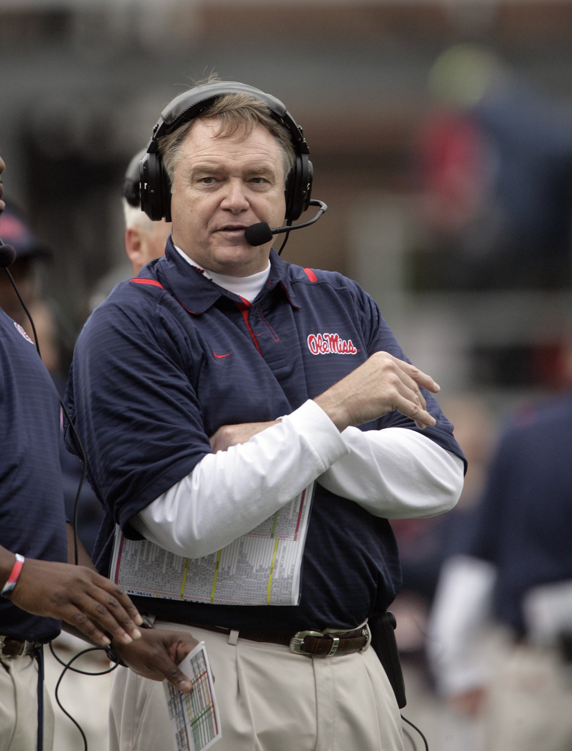 OXFORD, MS - OCTOBER 10: Coach Houston Nutt of the Mississippi Rebels watches from the sidelines in their game against the Alabama Crimson Tide during their college football game at Vaught-Hemingway Stadium on October 10, 2009 in Oxford, Mississippi. (P OXFORD, MS - OCTOBER 10: Coach Houston Nutt of the Mississippi Rebels watches from the sidelines in their game against the Alabama Crimson Tide during their college football game at Vaught-Hemingway Stadium on October 10, 2009 in Oxford, Mississippi. (P