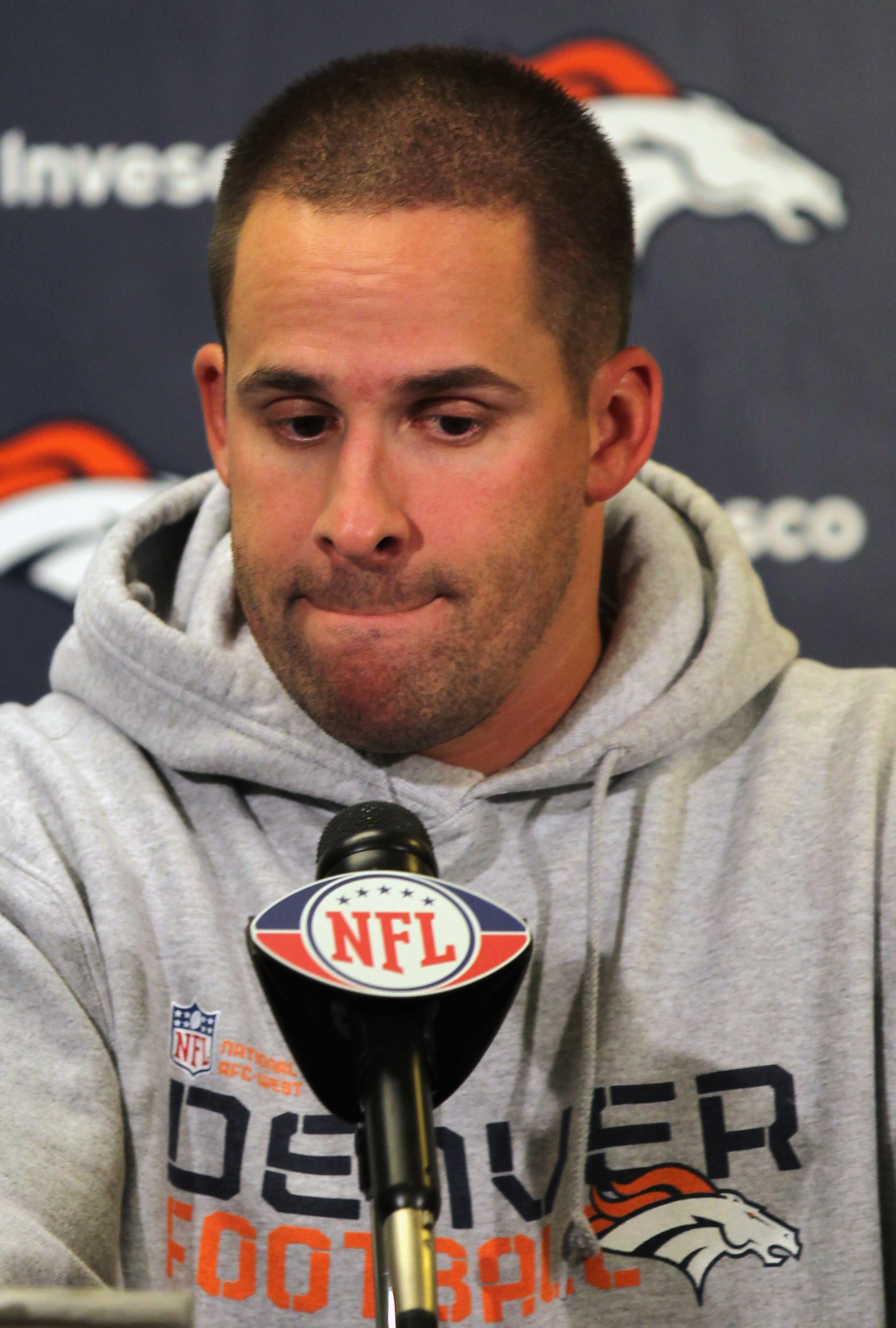 ENGLEWOOD, CO - AUGUST 18:  Head coach Josh McDaniels of the Denver Broncos addresses the media prior to during training camp practice at Dove Valley on August 18, 2010 in Englewood, Colorado.  (Photo by Doug Pensinger/Getty Images)