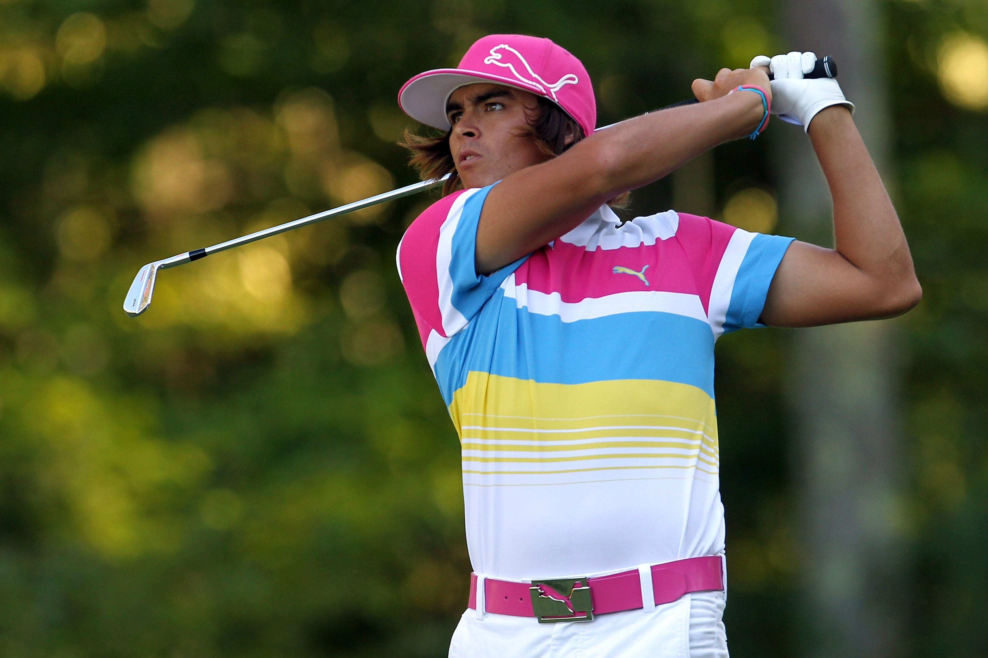 NORTON, MA - SEPTEMBER 04:  Rickie Fowler hits the ball off the eight tee in the second round of the Deutsche Bank Championship at TPC Boston on September 4, 2010 in Norton, Massachusetts.  (Photo by Mike Ehrmann/Getty Images)