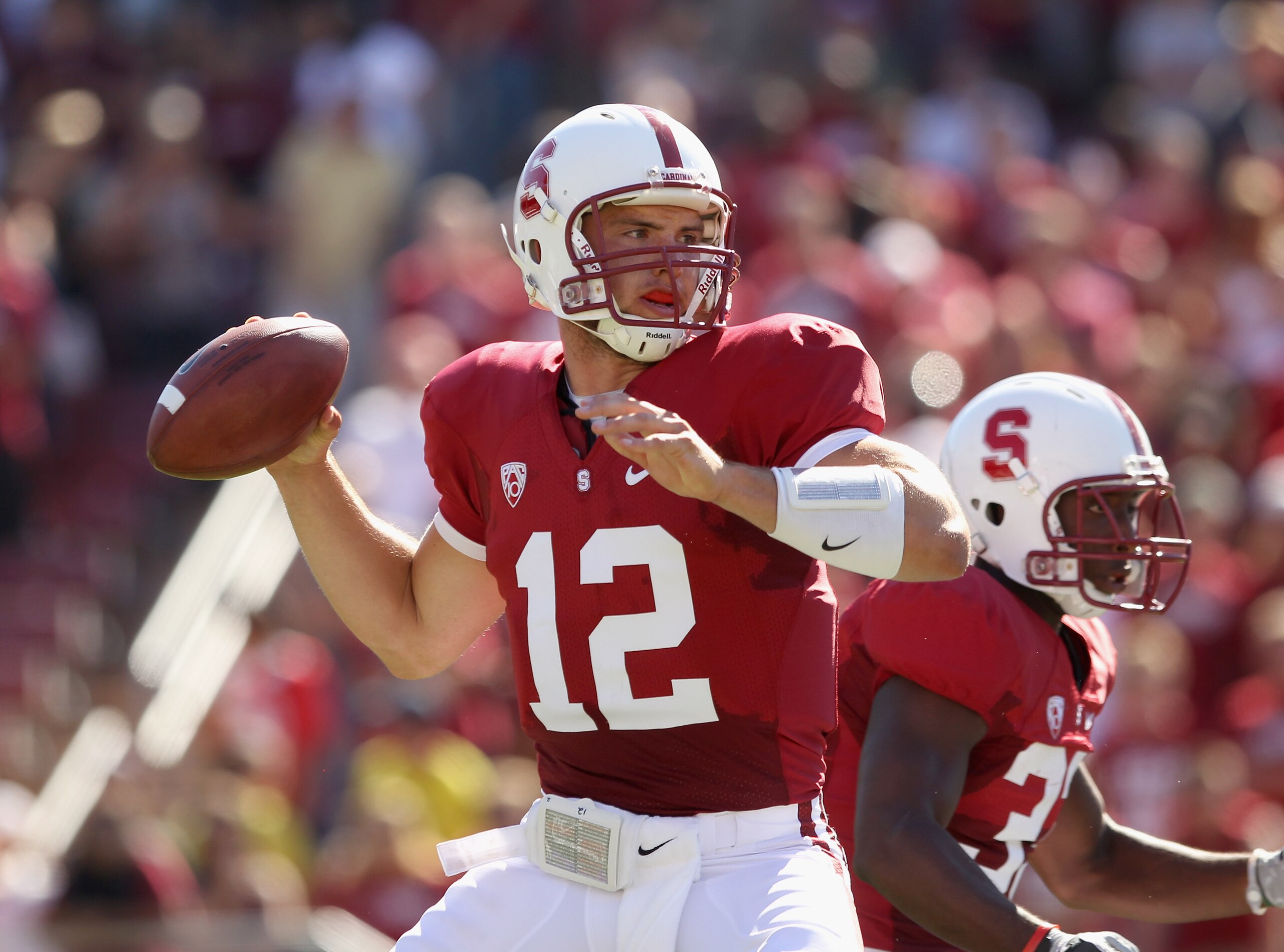 PALO ALTO, CA - SEPTEMBER 04:  Andrew Luck #12 of the Stanford Cardinal in action during their game against the Sacramento State Hornets at Stanford Stadium on September 4, 2010 in Palo Alto, California.  (Photo by Ezra Shaw/Getty Images)