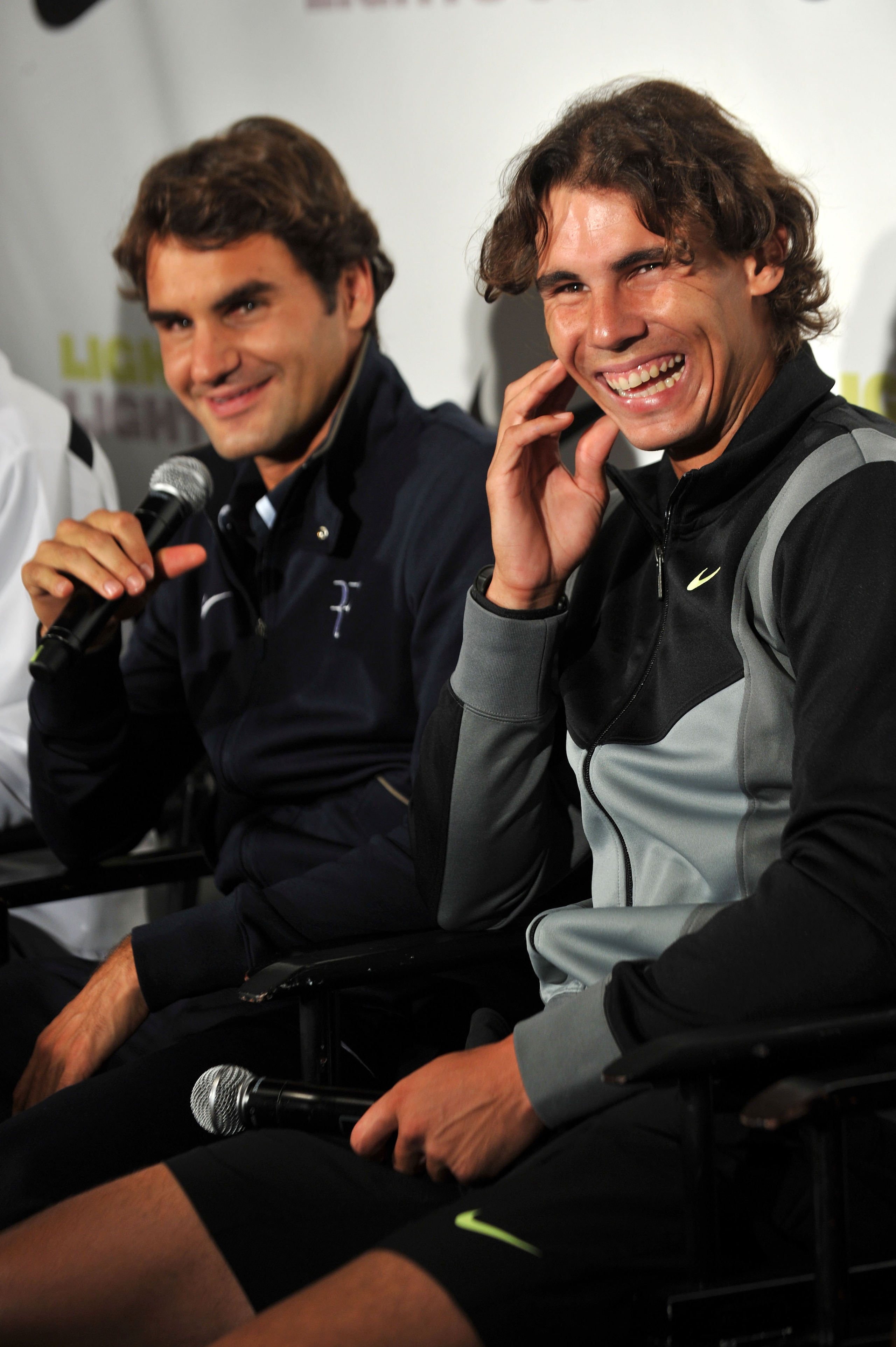 NEW YORK - AUGUST 25: Tennis players Roger Federer and Rafael Nadal attend a press confrence at the Nike Tennis Primetime Knockout event at Pier 54 on August 25, 2010 in New York City. (Photo by Bryan Bedder/Getty Images) NEW YORK - AUGUST 25: Tennis players Roger Federer and Rafael Nadal attend a press confrence at the Nike Tennis Primetime Knockout event at Pier 54 on August 25, 2010 in New York City. (Photo by Bryan Bedder/Getty Images)