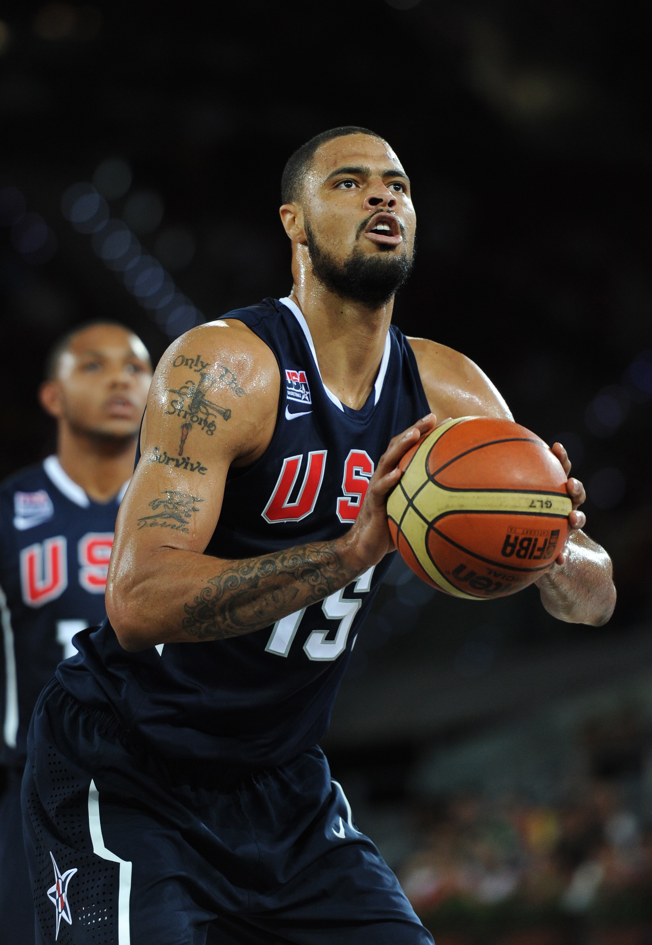 MADRID, SPAIN - AUGUST 22:  Tyson Chandler of the USA concentrates on a free throw during a friendly basketball game between Spain and the USA at La Caja Magica on August 22, 2010 in Madrid, Spain.  (Photo by Jasper Juinen/Getty Images)