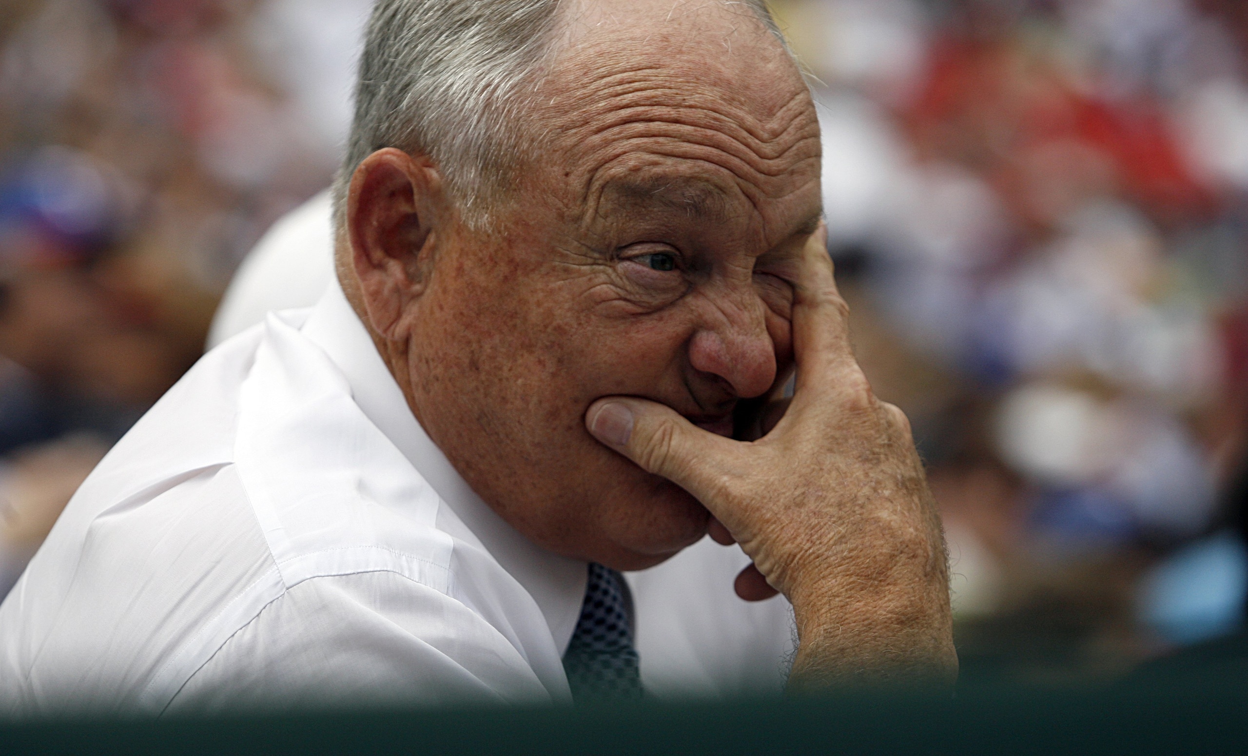 ARLINGTON, TX - APRIL 05:  Texas Rangers President Nolan Ryan watches the Texas Rangers take on the Toronto Blue Jays on Opening Day at Rangers Ballpark on April 5, 2010 in Arlington, Texas. (Photo by Tom Pennington/Getty Images)
