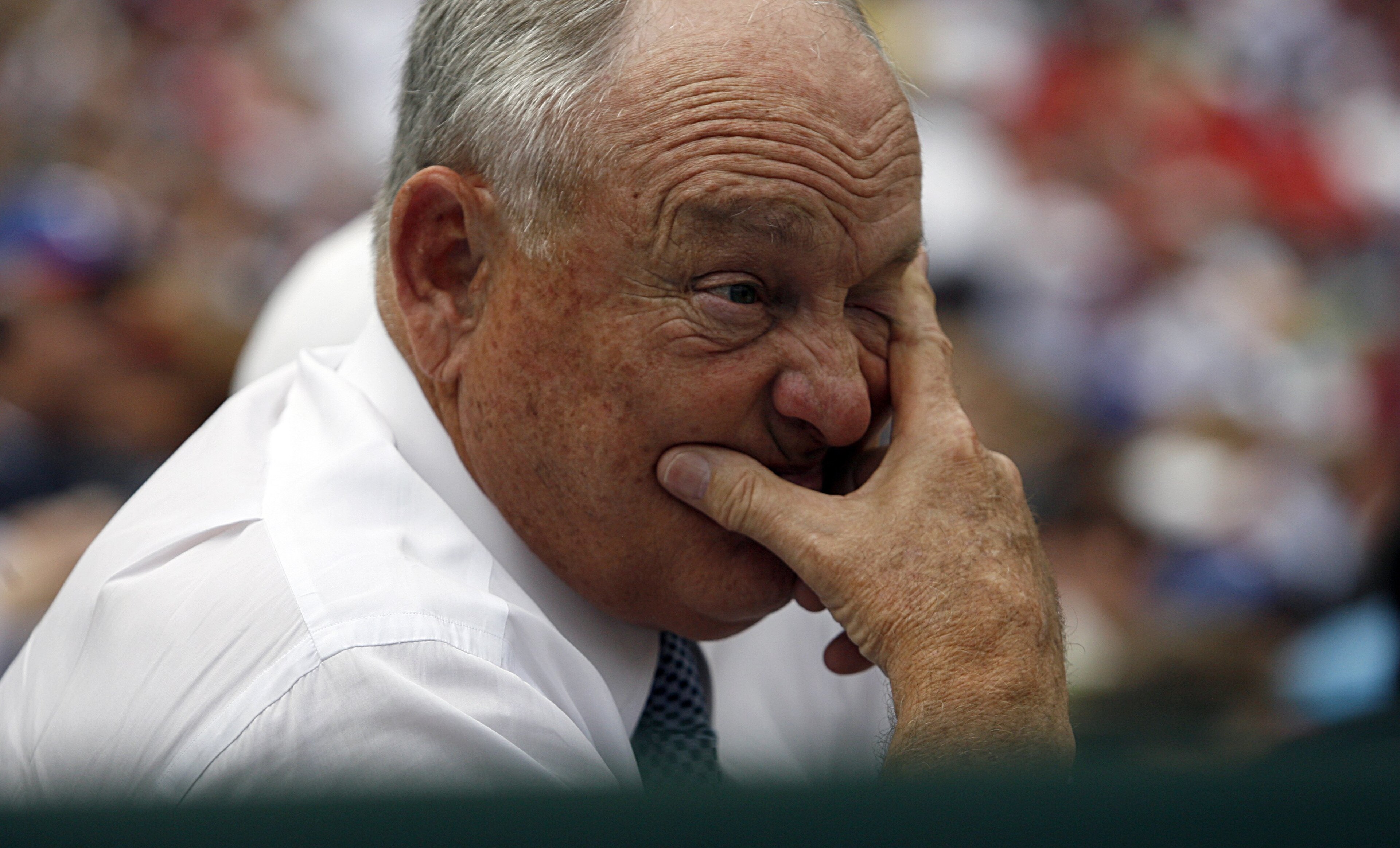 ARLINGTON, TX - APRIL 05:  Texas Rangers President Nolan Ryan watches the Texas Rangers take on the Toronto Blue Jays on Opening Day at Rangers Ballpark on April 5, 2010 in Arlington, Texas. (Photo by Tom Pennington/Getty Images)