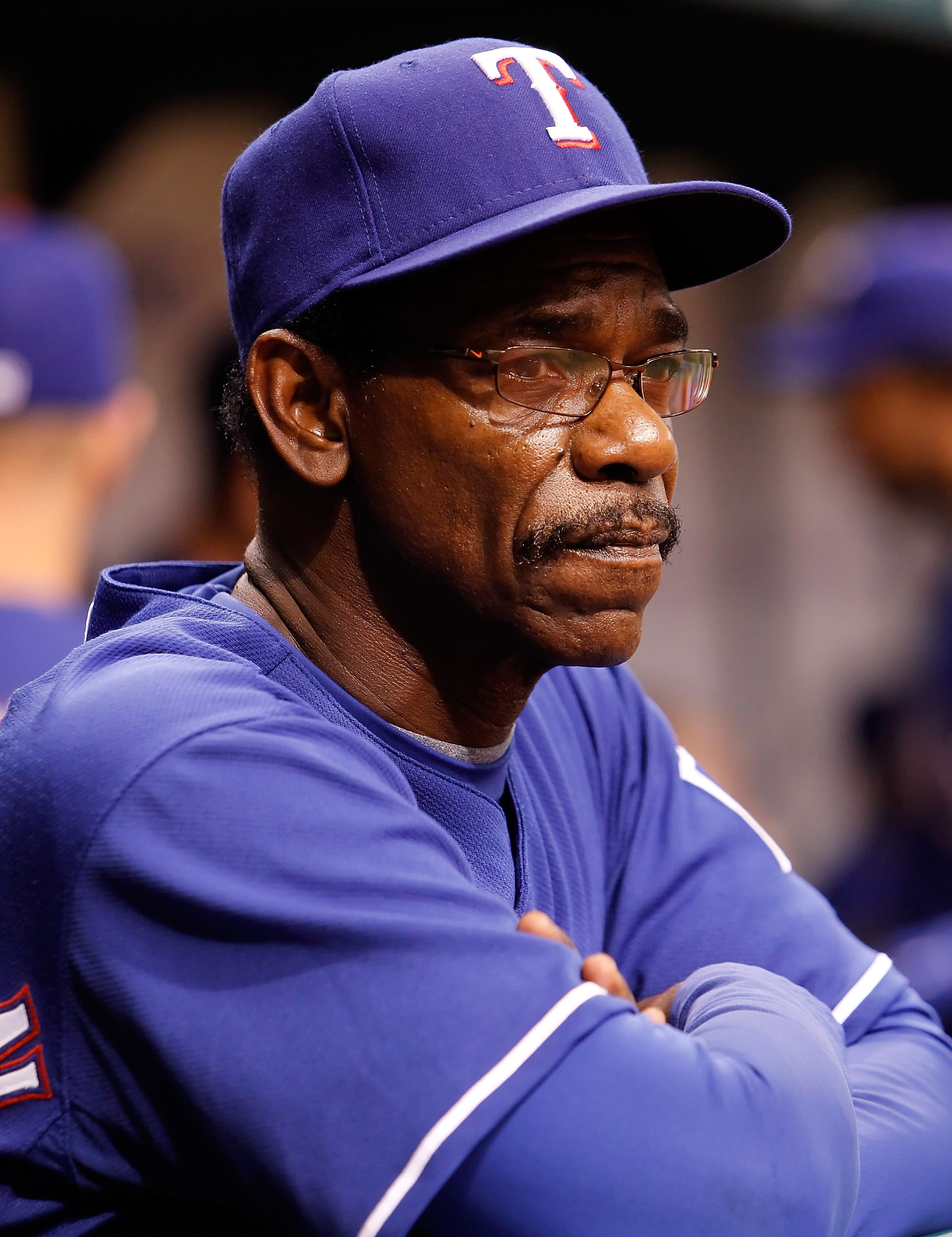 ST. PETERSBURG - AUGUST 17:  Manager Ron Washington #38 of the Texas Rangers watches his team from the dugout against the Tampa Bay Rays during the game at Tropicana Field on August 17, 2010 in St. Petersburg, Florida.  (Photo by J. Meric/Getty Images)