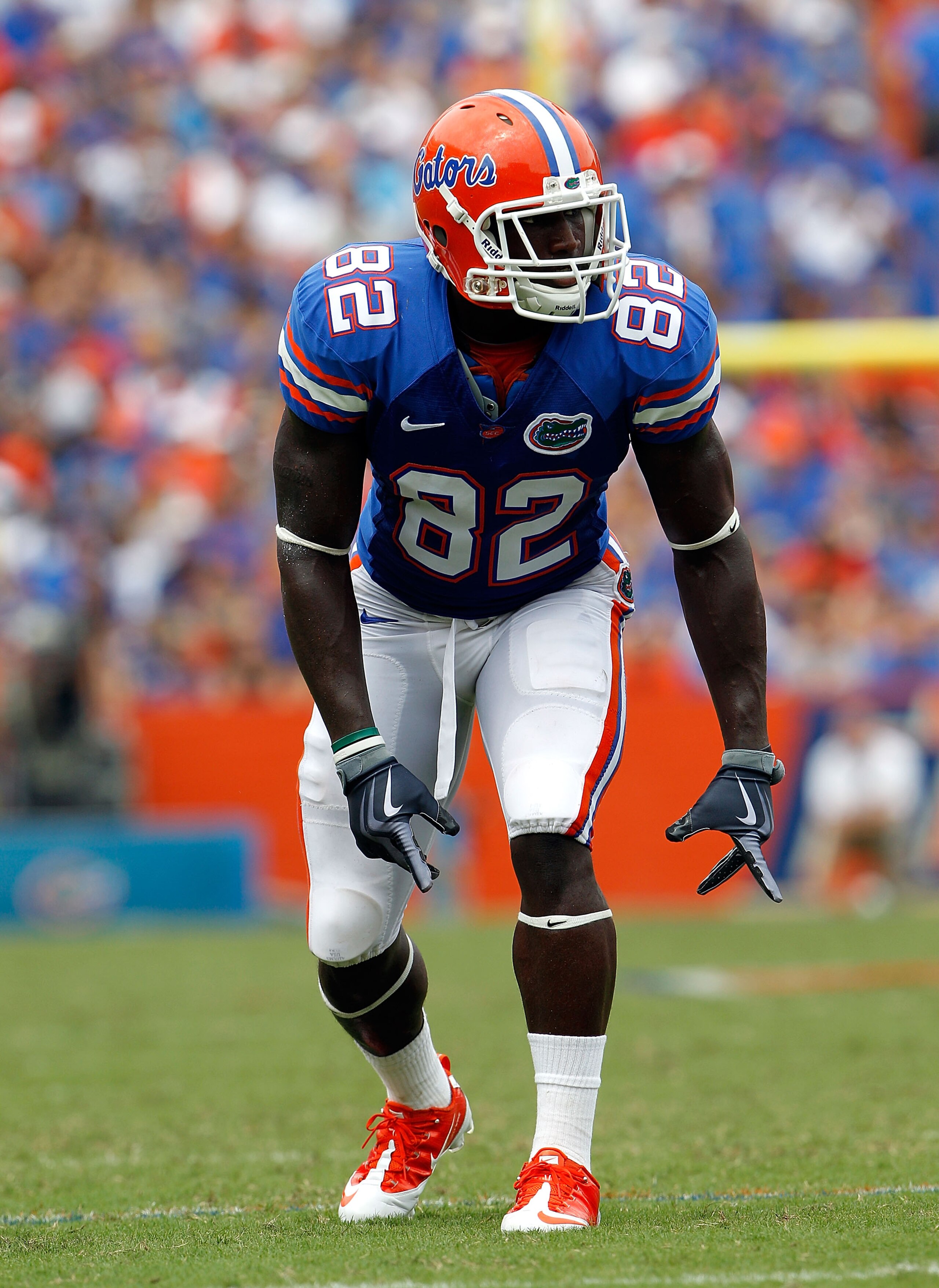 GAINESVILLE, FL - SEPTEMBER 04:  Receiver Omarius Hines #82 of the Florida Gators prepares to run a pattern against the Miami University RedHawks at Ben Hill Griffin Stadium on September 4, 2010 in Gainesville, Florida.  (Photo by Sam Greenwood/Getty Imag