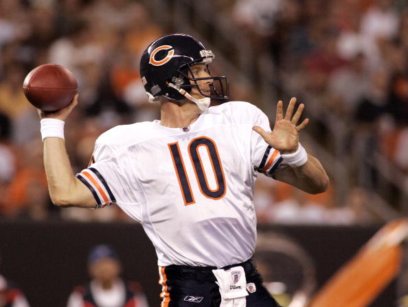 CLEVELAND - SEPTEMBER 2: Todd Collins #10 of the Chicago Bears drops back to pass against the Cleveland Browns during the preseason game on September 2, 2010 at Cleveland Browns Stadium in Cleveland, Ohio. The Browns defeated the Bears 13-10. (Photo by Ju