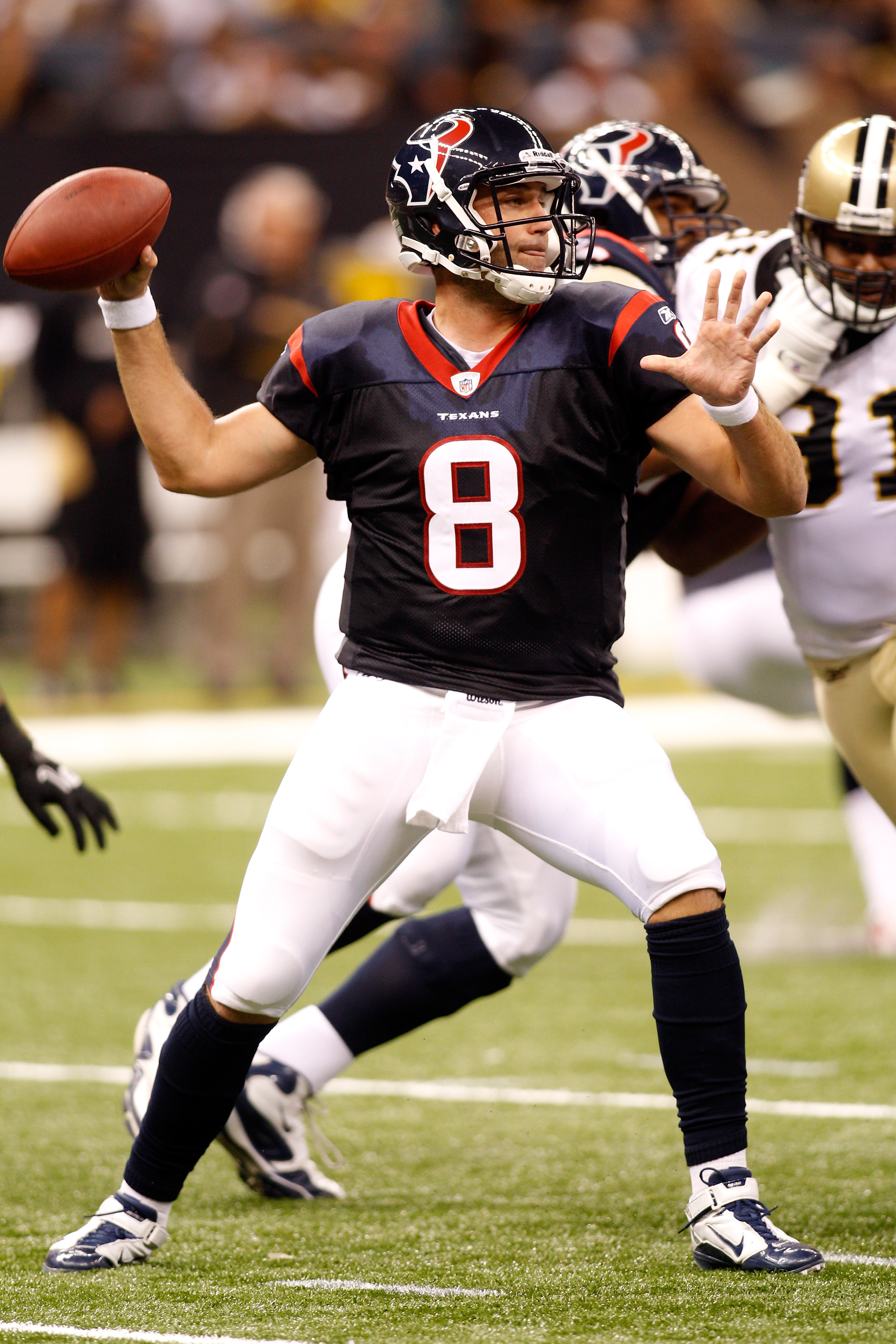 NEW ORLEANS - AUGUST 21:  Matt Schaub #8 of the Houston Texans in action during the game against the New Orleans Saints at the Louisiana Superdome on August 21, 2010 in New Orleans, Louisiana.  (Photo by Chris Graythen/Getty Images)