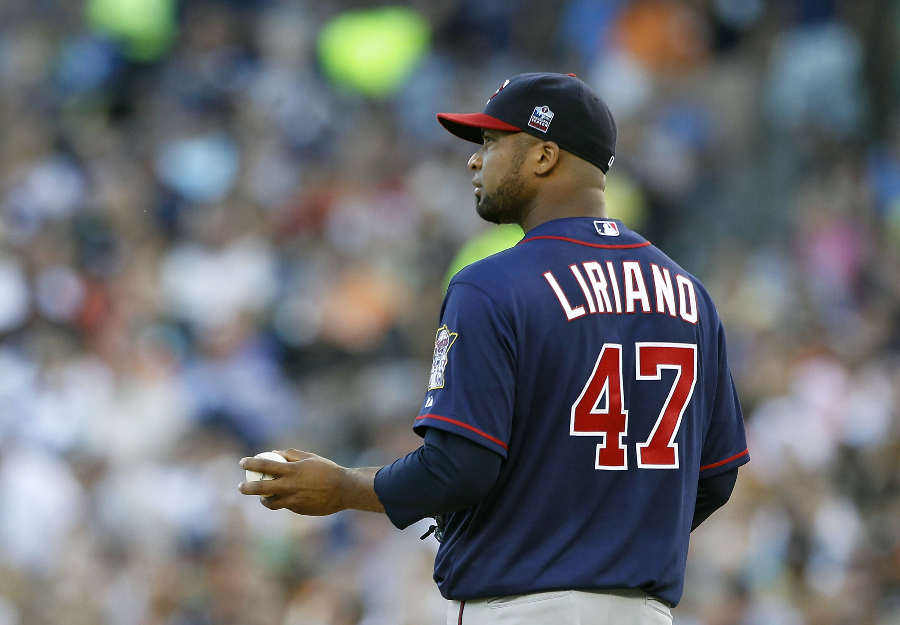 DETROIT - JULY 09: Francisco Liriano #47 of the Minnesota Twins reacts after giving up a second inning triple off the bat of Carlos Guillen #9 of the Detroit Tigers during the game on July 9, 2010 at Comerica Park in Detroit, Michigan. (Photo by Leon Hali DETROIT - JULY 09: Francisco Liriano #47 of the Minnesota Twins reacts after giving up a second inning triple off the bat of Carlos Guillen #9 of the Detroit Tigers during the game on July 9, 2010 at Comerica Park in Detroit, Michigan. (Photo by Leon Hali