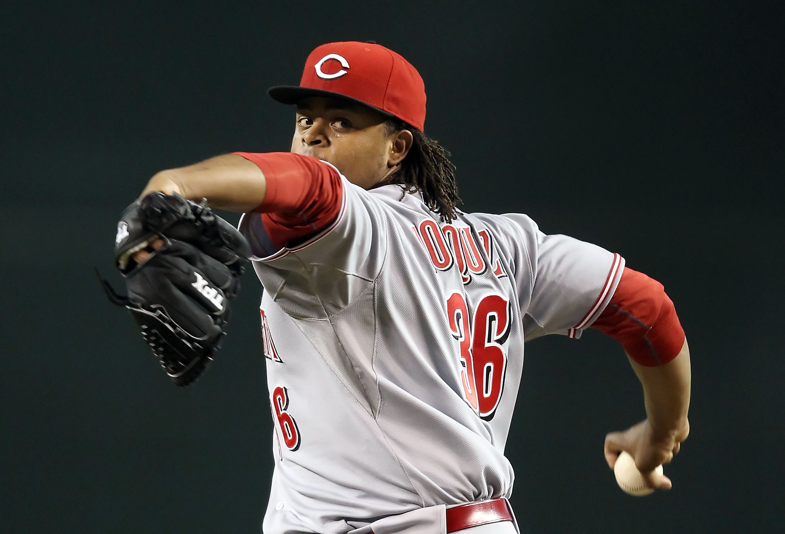 PHOENIX - AUGUST 18: Starting pitcher Edinson Volquez #36 of the Cincinnati Reds pitches in between innings during the Major League Baseball game against the Arizona Diamondbacks at Chase Field on August 18, 2010 in Phoenix, Arizona. (Photo by Christian PHOENIX - AUGUST 18: Starting pitcher Edinson Volquez #36 of the Cincinnati Reds pitches in between innings during the Major League Baseball game against the Arizona Diamondbacks at Chase Field on August 18, 2010 in Phoenix, Arizona. (Photo by Christian