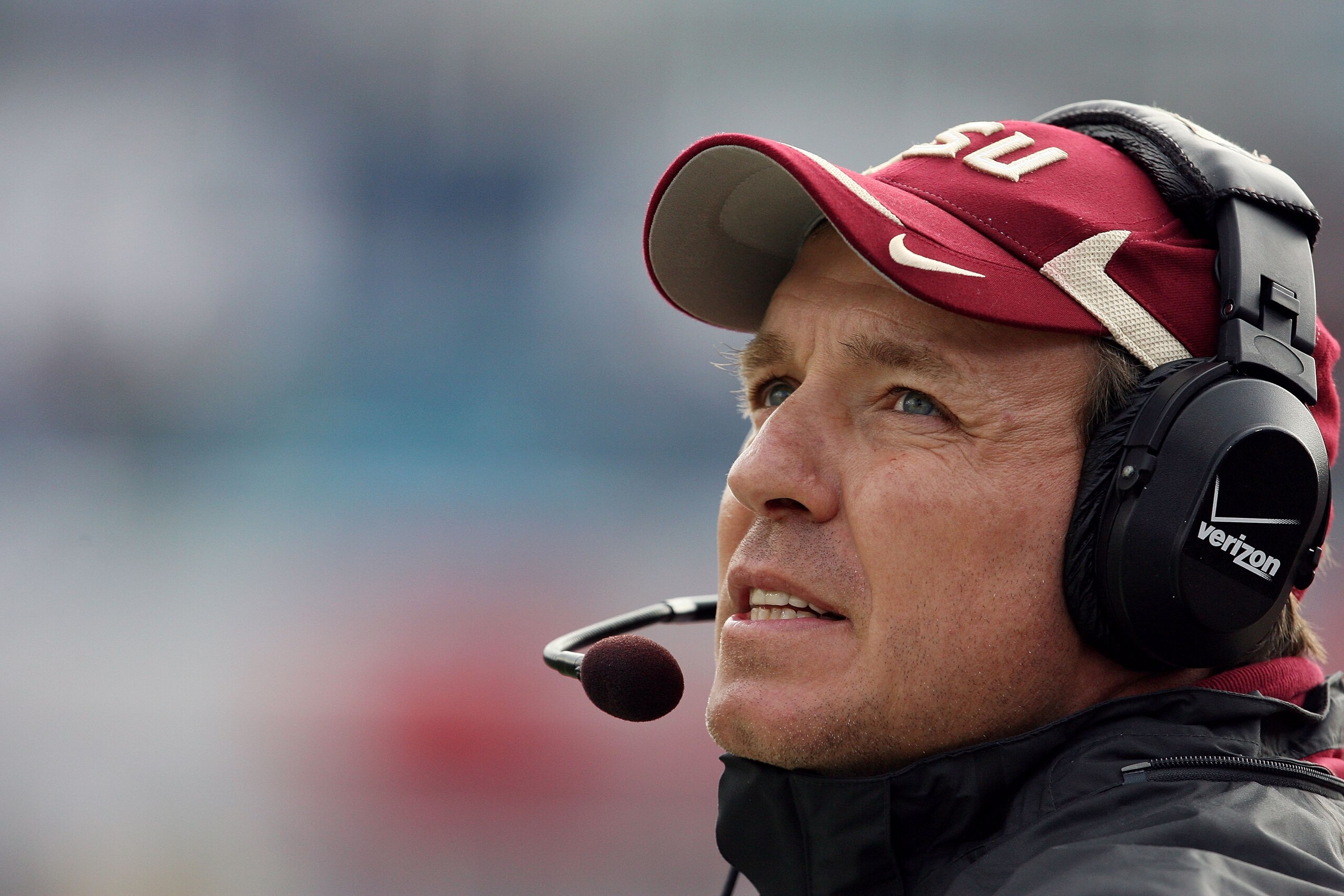 JACKSONVILLE, FL - JANUARY 01:  Offensive coordinator and future head coach Jimbo Fisher of the Florida State Seminoles walks the sidelines while taking on the West Virginia Mountaineers during the Konica Minolta Gator Bowl on January 1, 2010 at Jacksonvi