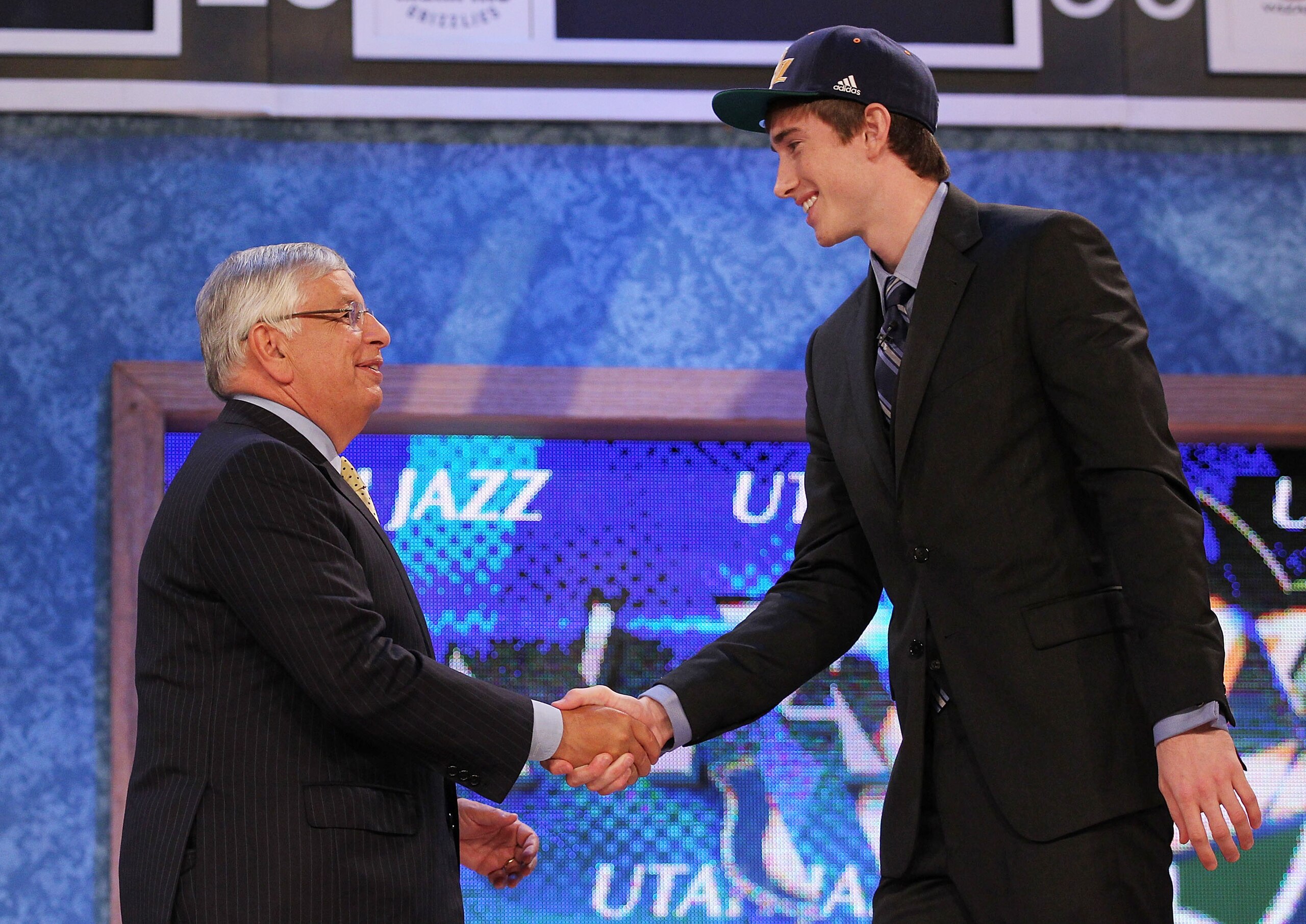 NEW YORK - JUNE 24:  Gordon Hayward stands with NBA Commisioner David Stern after being drafted ninth by  The Utah Jazz at Madison Square Garden on June 24, 2010 in New York City.  NOTE TO USER: User expressly acknowledges and agrees that, by downloading 