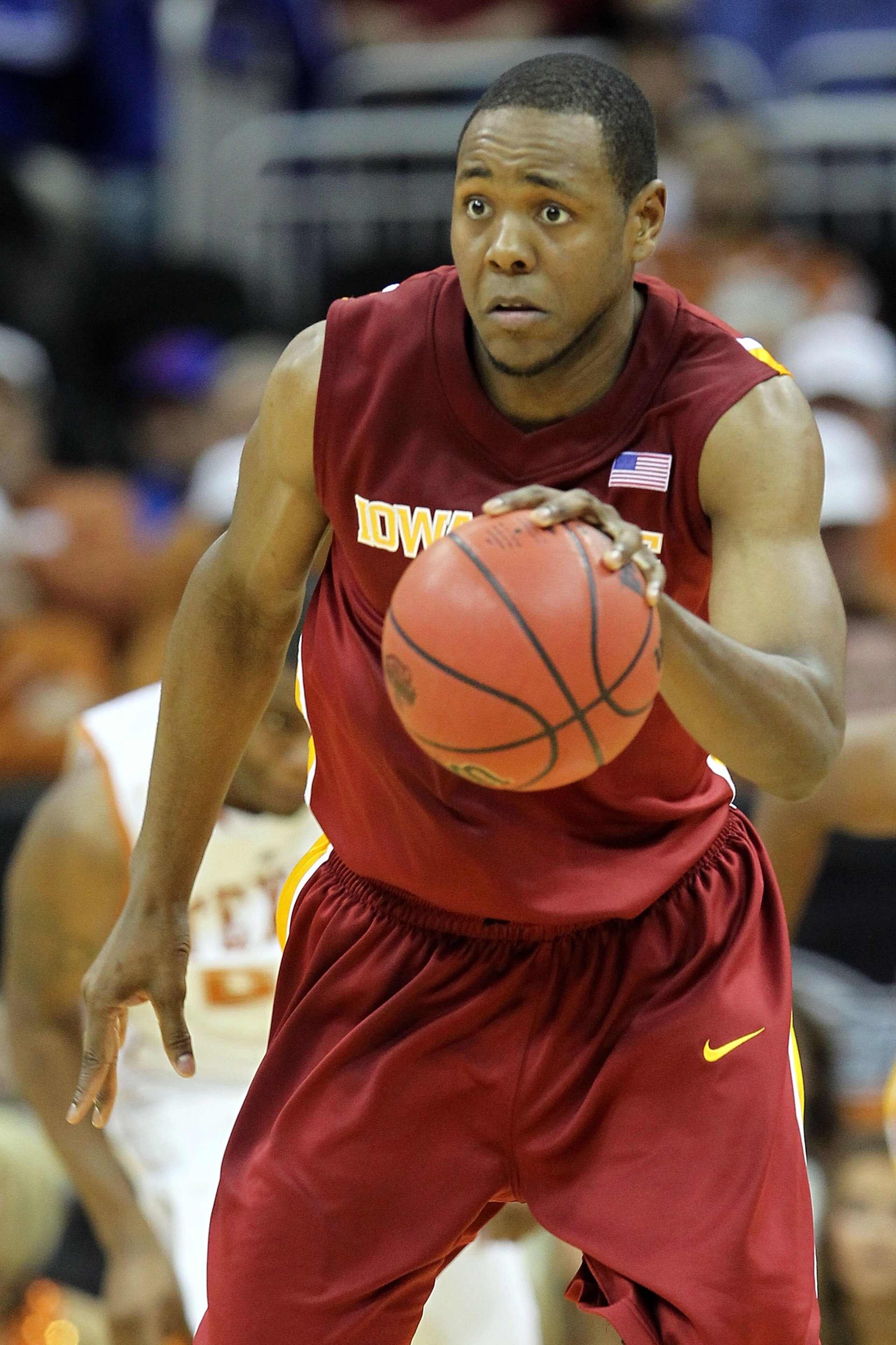 KANSAS CITY, MO - MARCH 10:  Craig Brackins #21 of the Iowa State Cyclones moves the ball in the second half against the Texas Longhorns during the first round game of the 2010 Phillips 66 Big 12 Men's Basketball Tournament at the Sprint Center on March 1