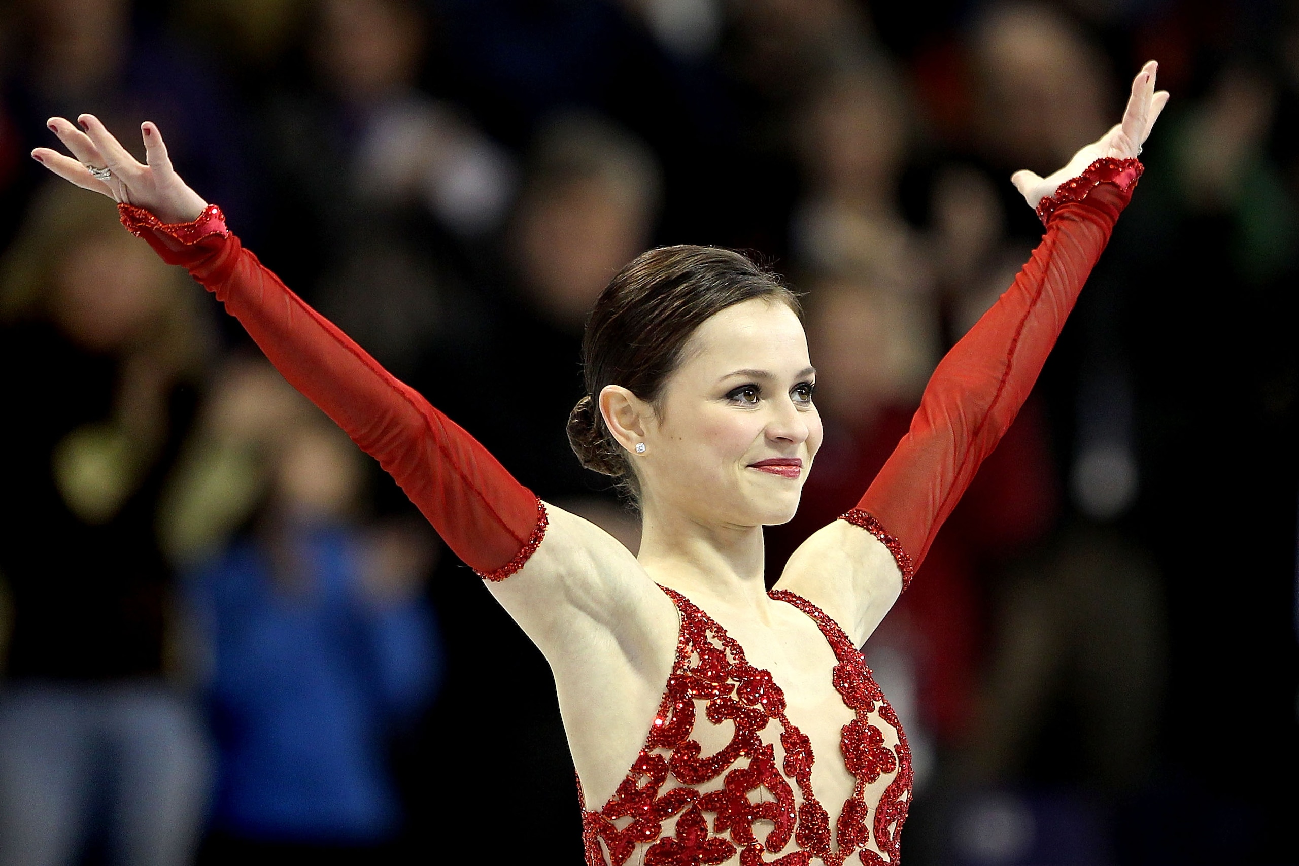 SPOKANE, WA - JANUARY 21: Sasha Cohen finishes her routine while competing in the ladies short program during the US Figure Skating Championships at Spokane Arena on January 21, 2010 in Spokane, Washington.  (Photo by Matthew Stockman/Getty Images)